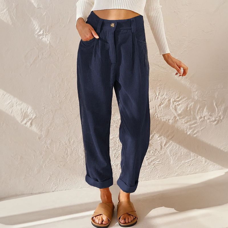 High Waist Pleated Corduroy Trousers