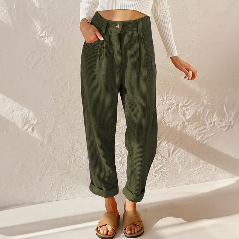 High Waist Pleated Corduroy Trousers