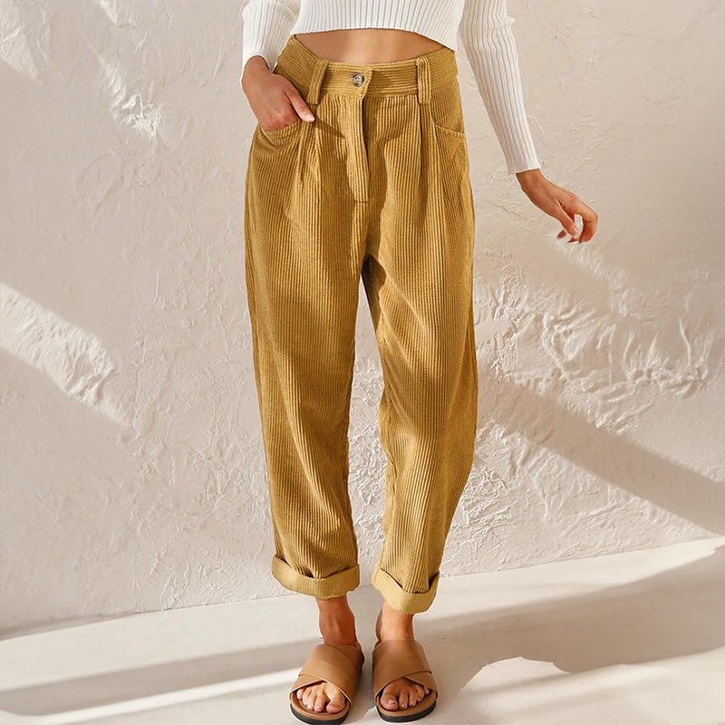 High Waist Pleated Corduroy Trousers