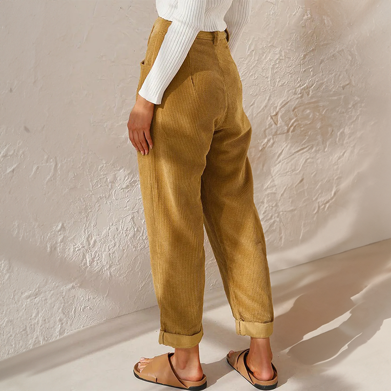 High Waist Pleated Corduroy Trousers