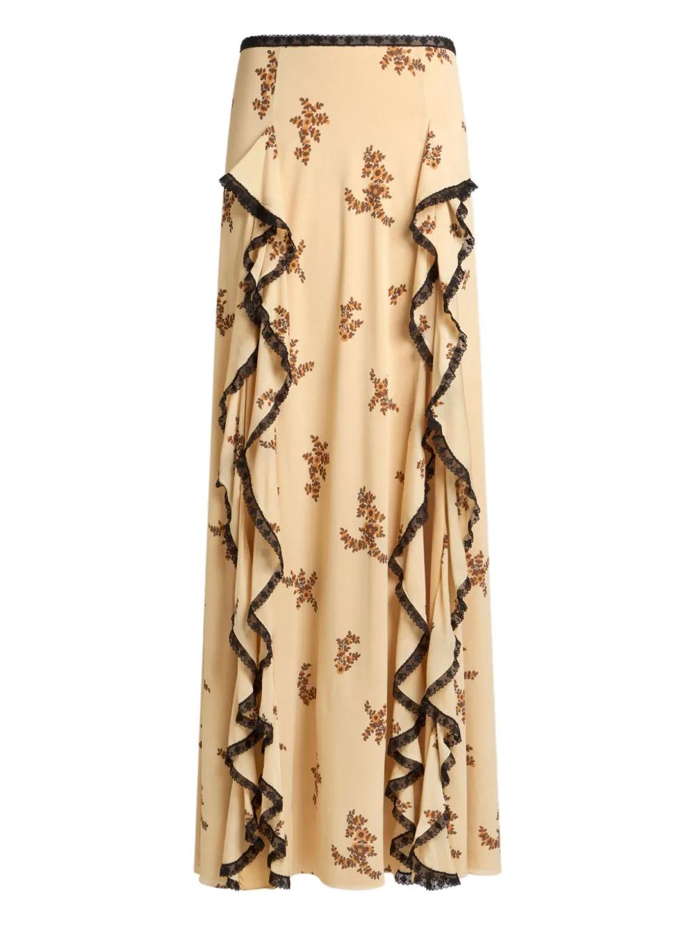 Floral Lace Trim Maxi Skirt