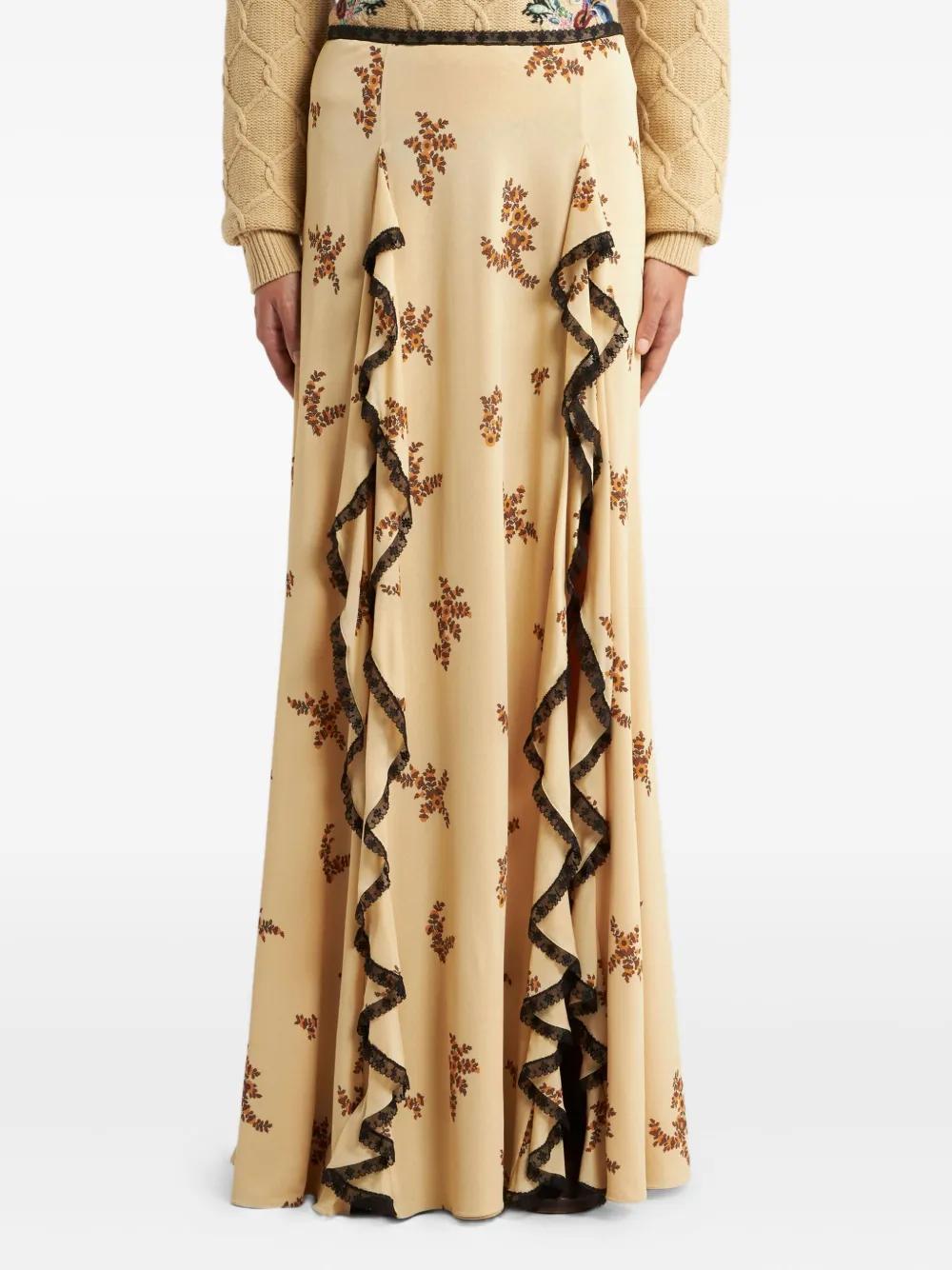 Floral Lace Trim Maxi Skirt