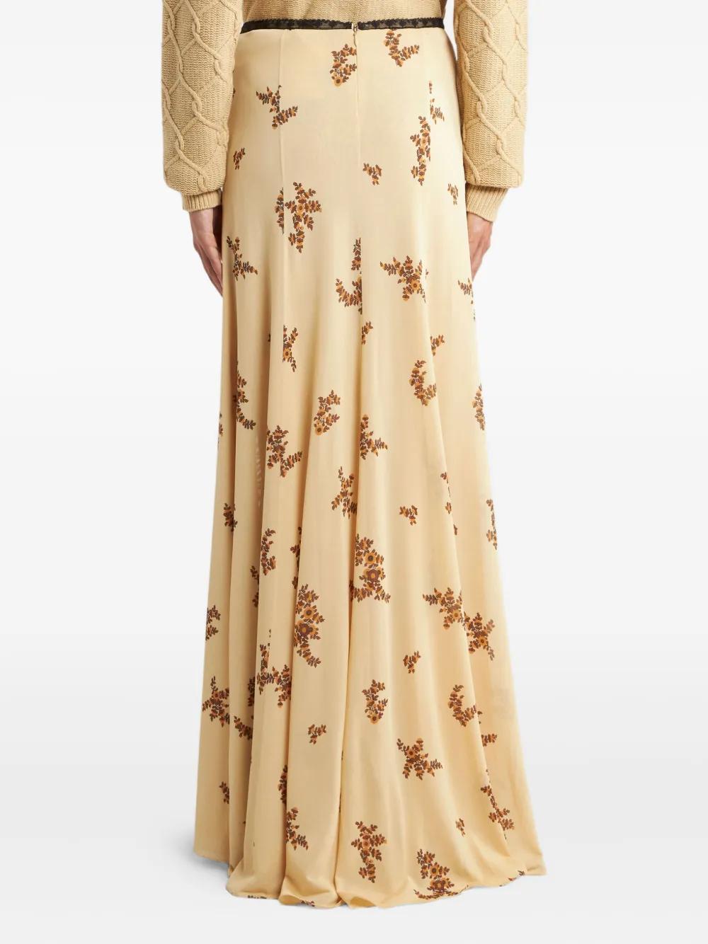 Floral Lace Trim Maxi Skirt