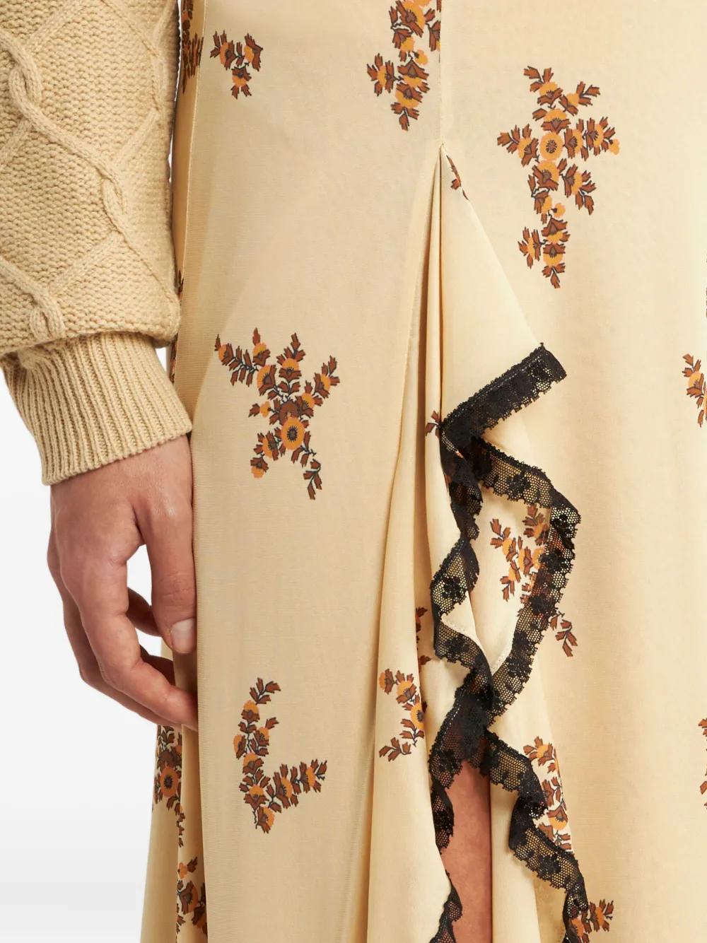 Floral Lace Trim Maxi Skirt