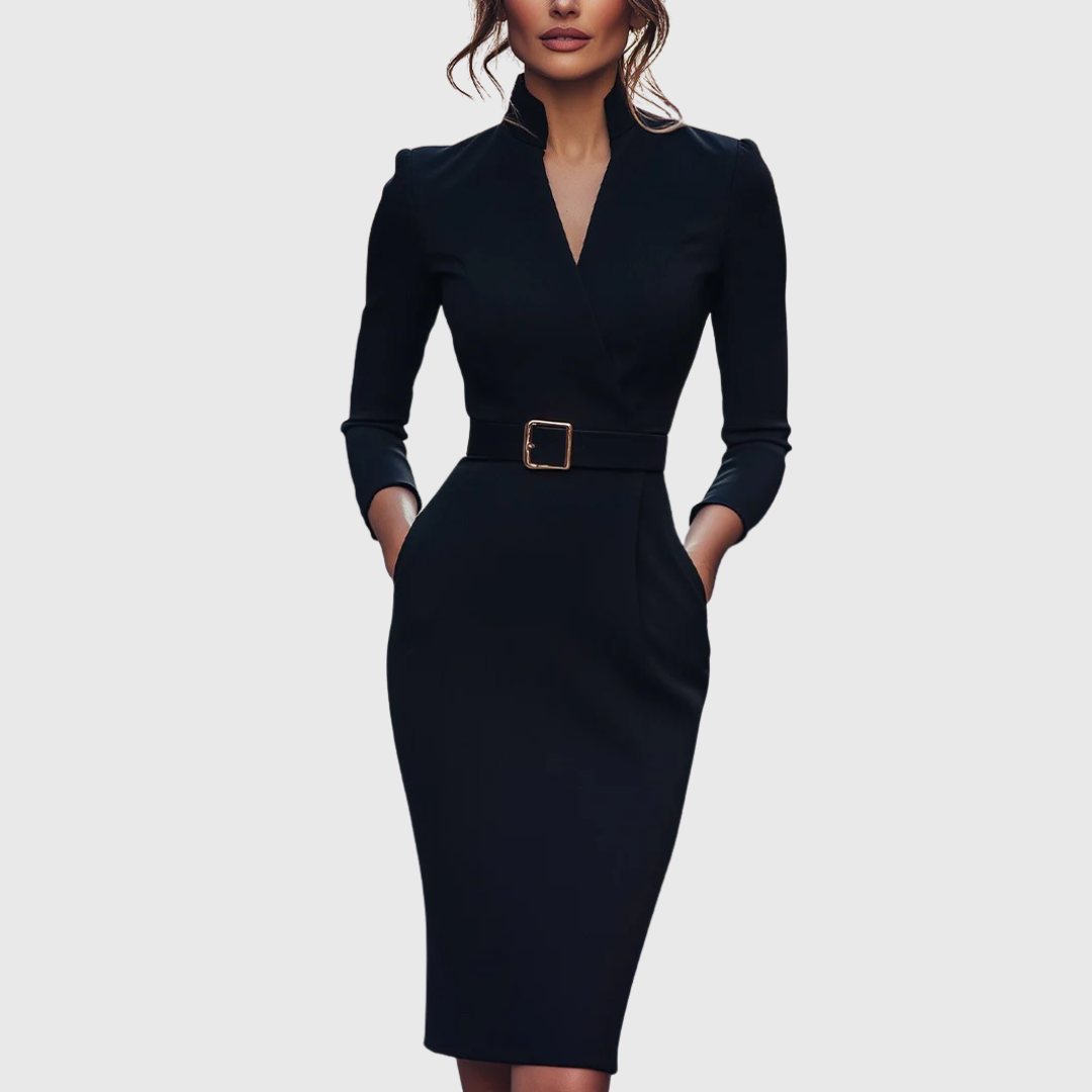 Belted V-Neck Midi Dress