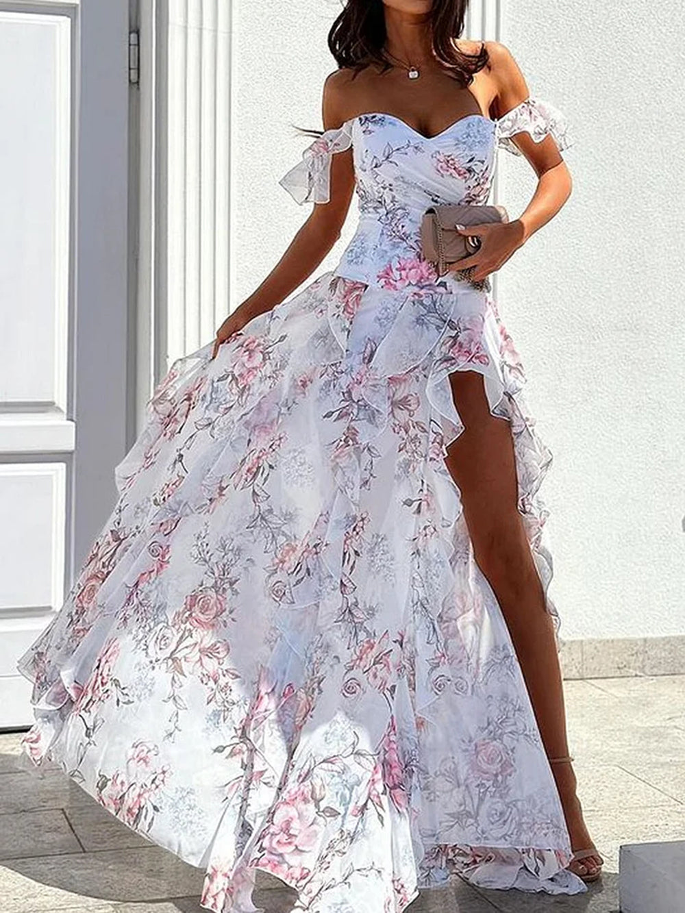 One-Shoulder Print Maxi Dress