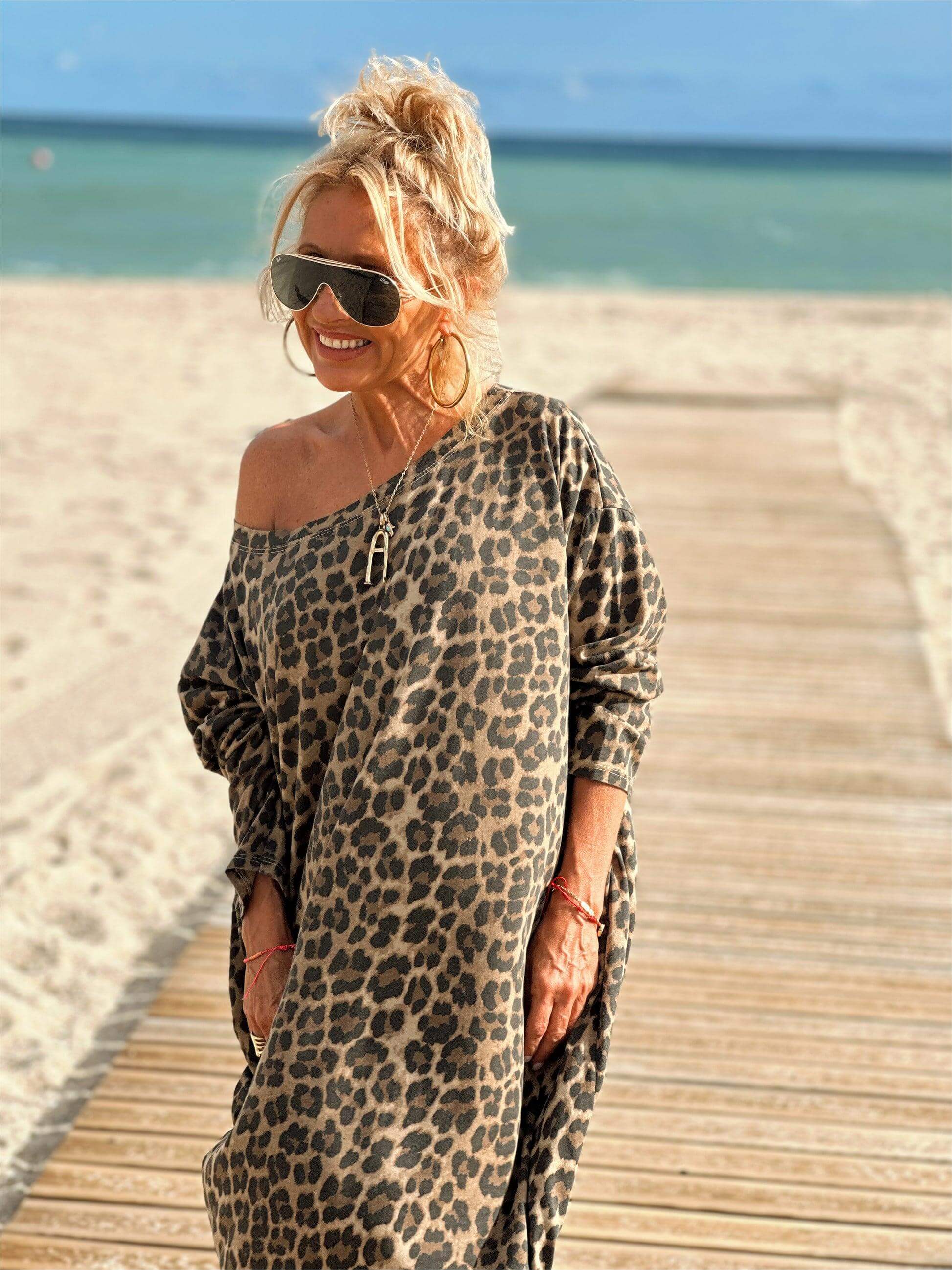 Leopard Print Oversized Midi Dress