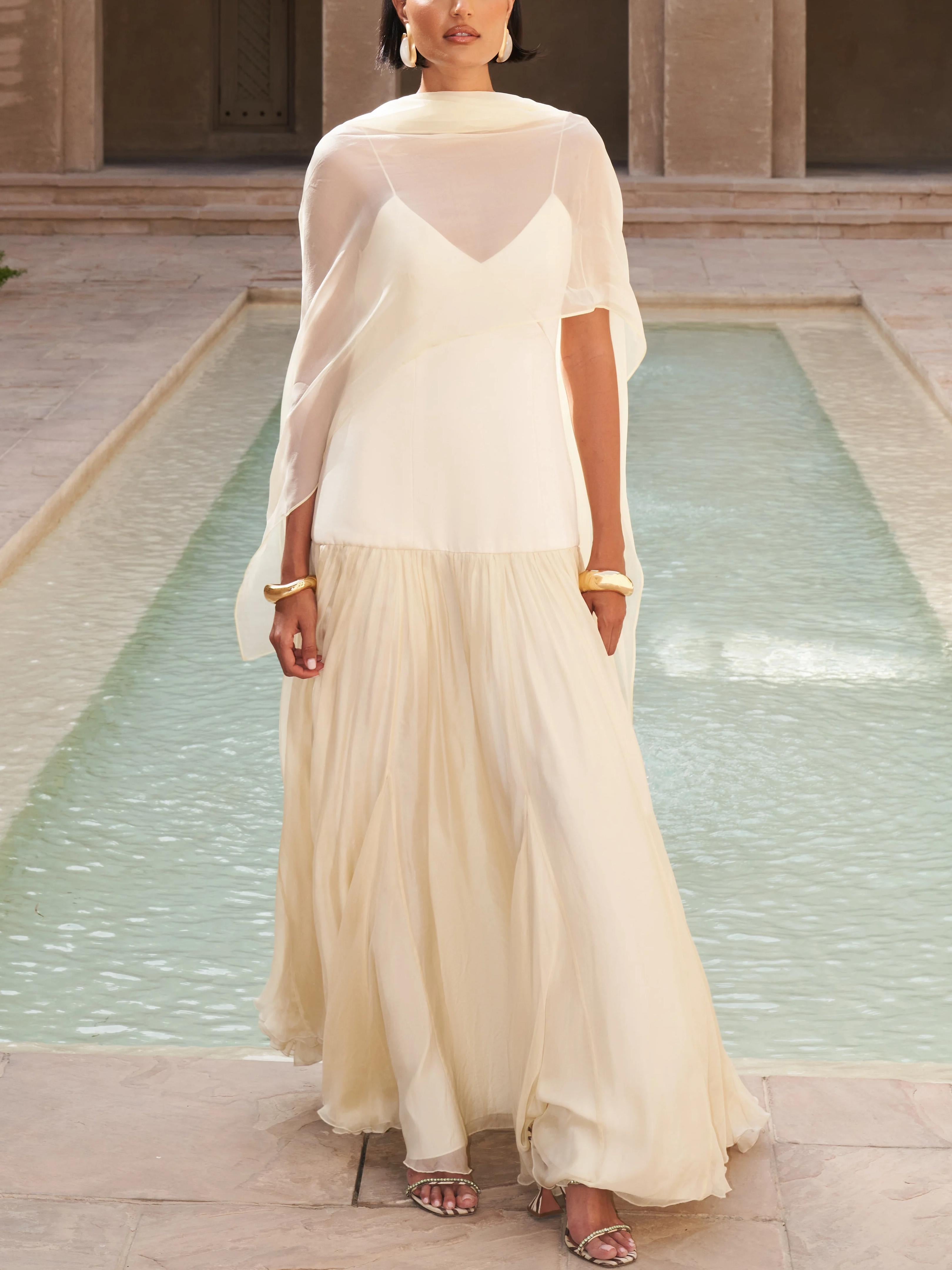 Flowing Chiffon Satin Maxi Dress