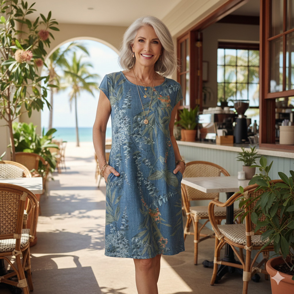 Botanical Print Midi Shift Dress