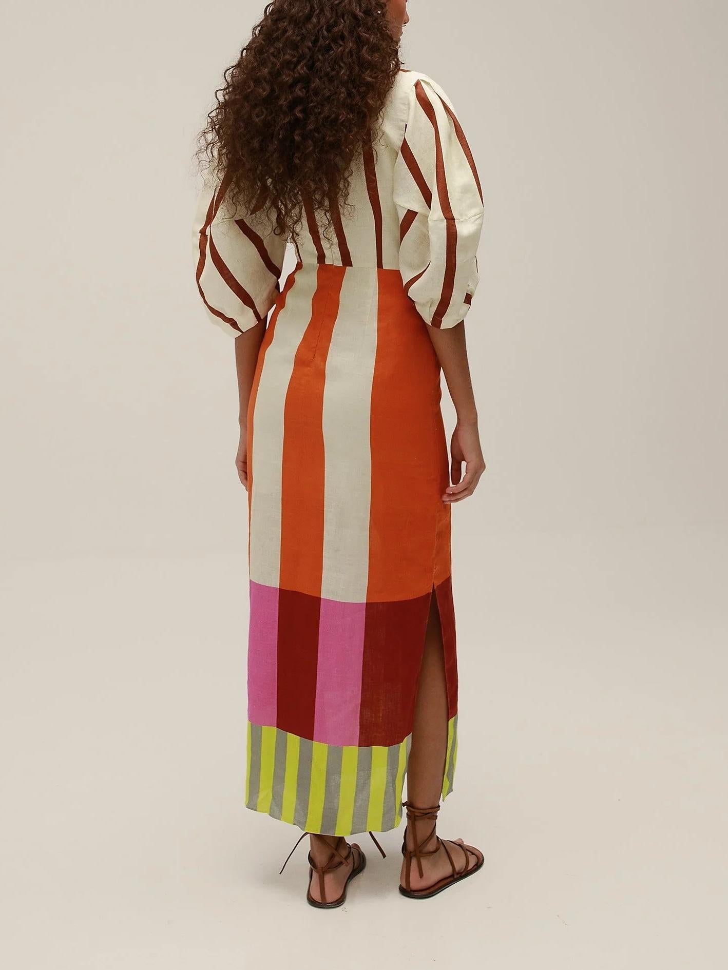 Knot-Front Puff Sleeve Maxi Dress