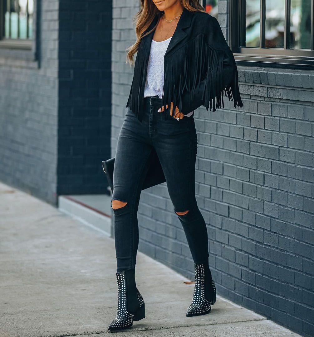 Fringe Vegan Suede Cropped Jacket