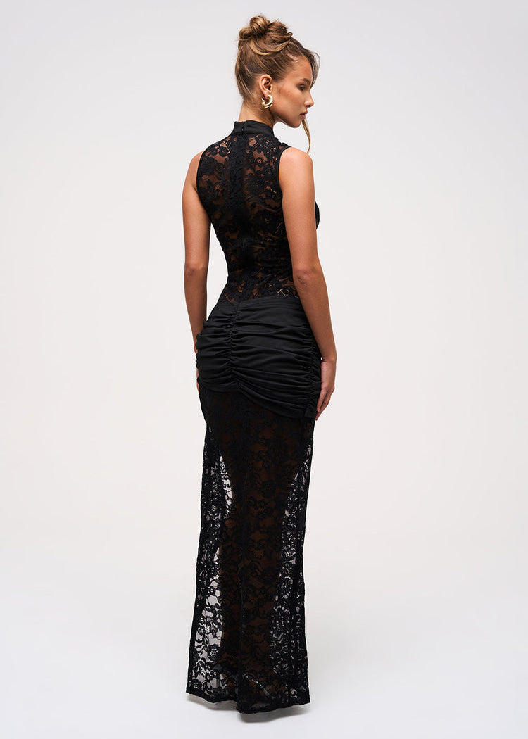 Black Lace High Slit Maxi Dress