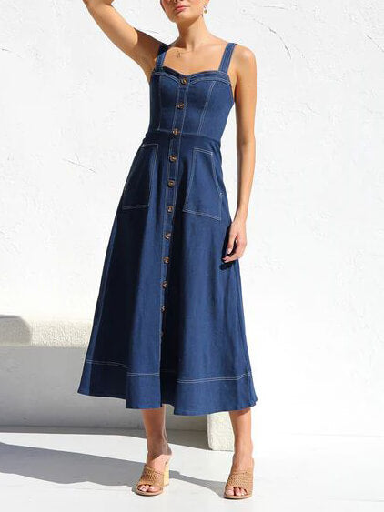Denim Suspender Midi Dress