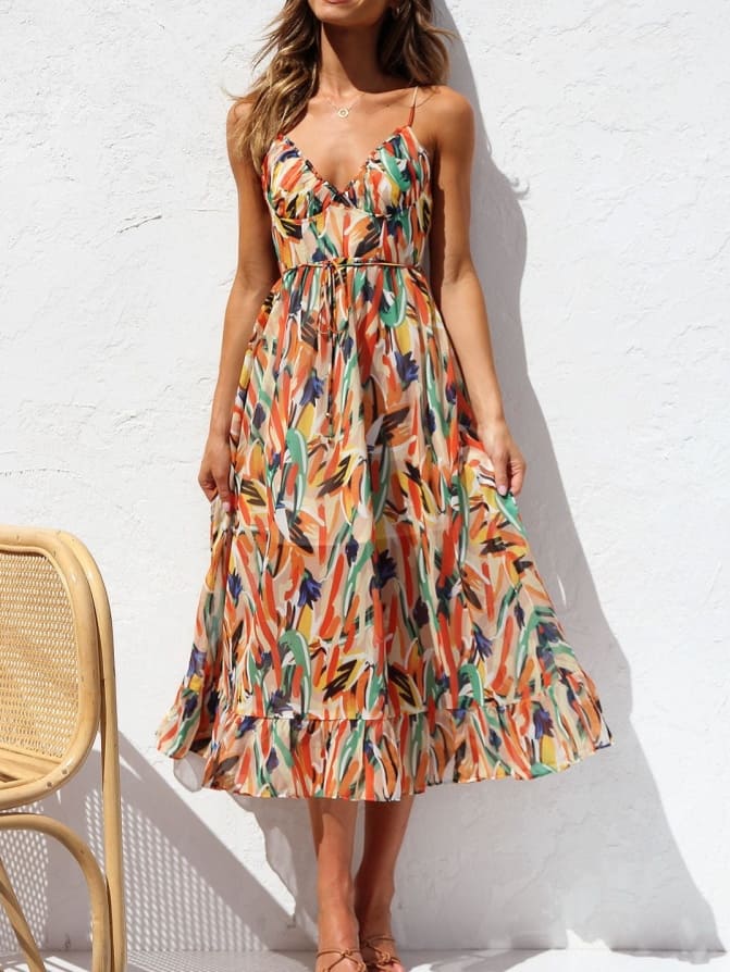 Floral Ruffle Midi Tank Dress