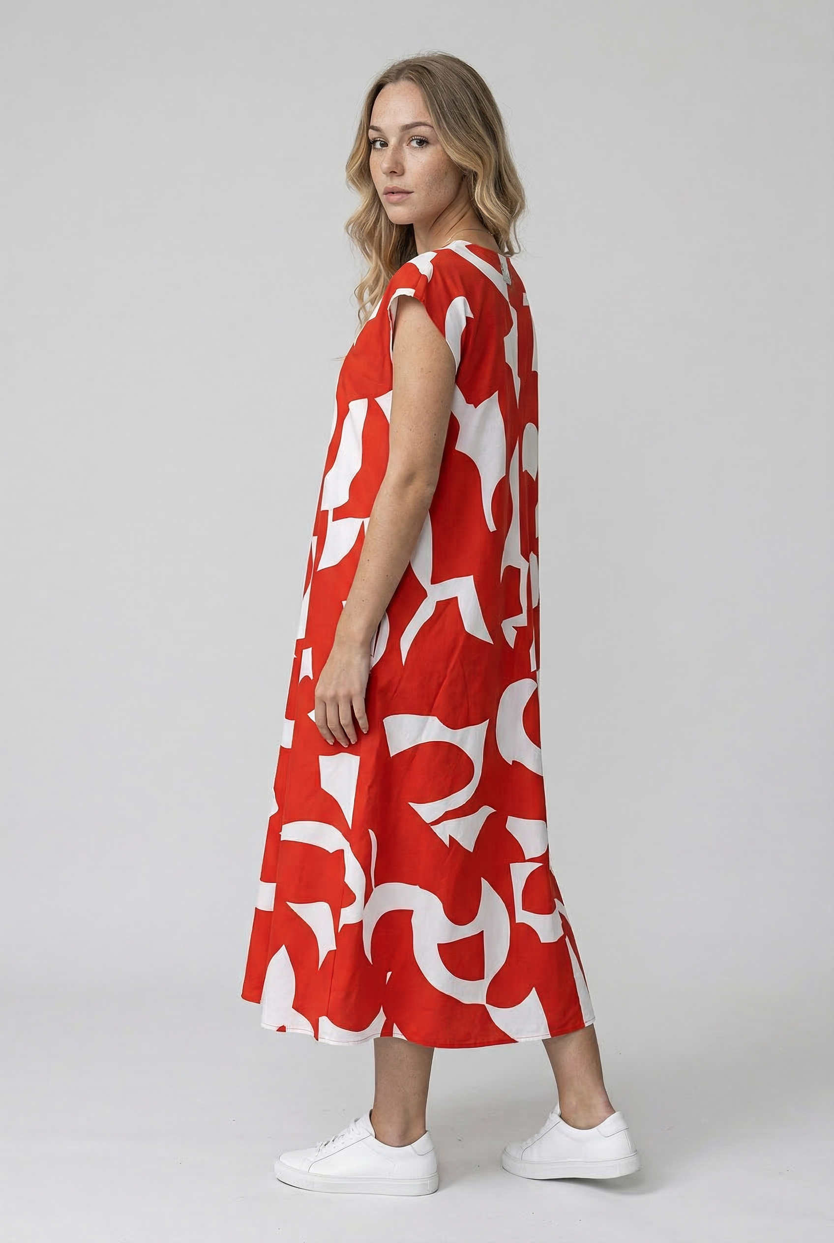 Abstract Print V-Neck Maxi Dress