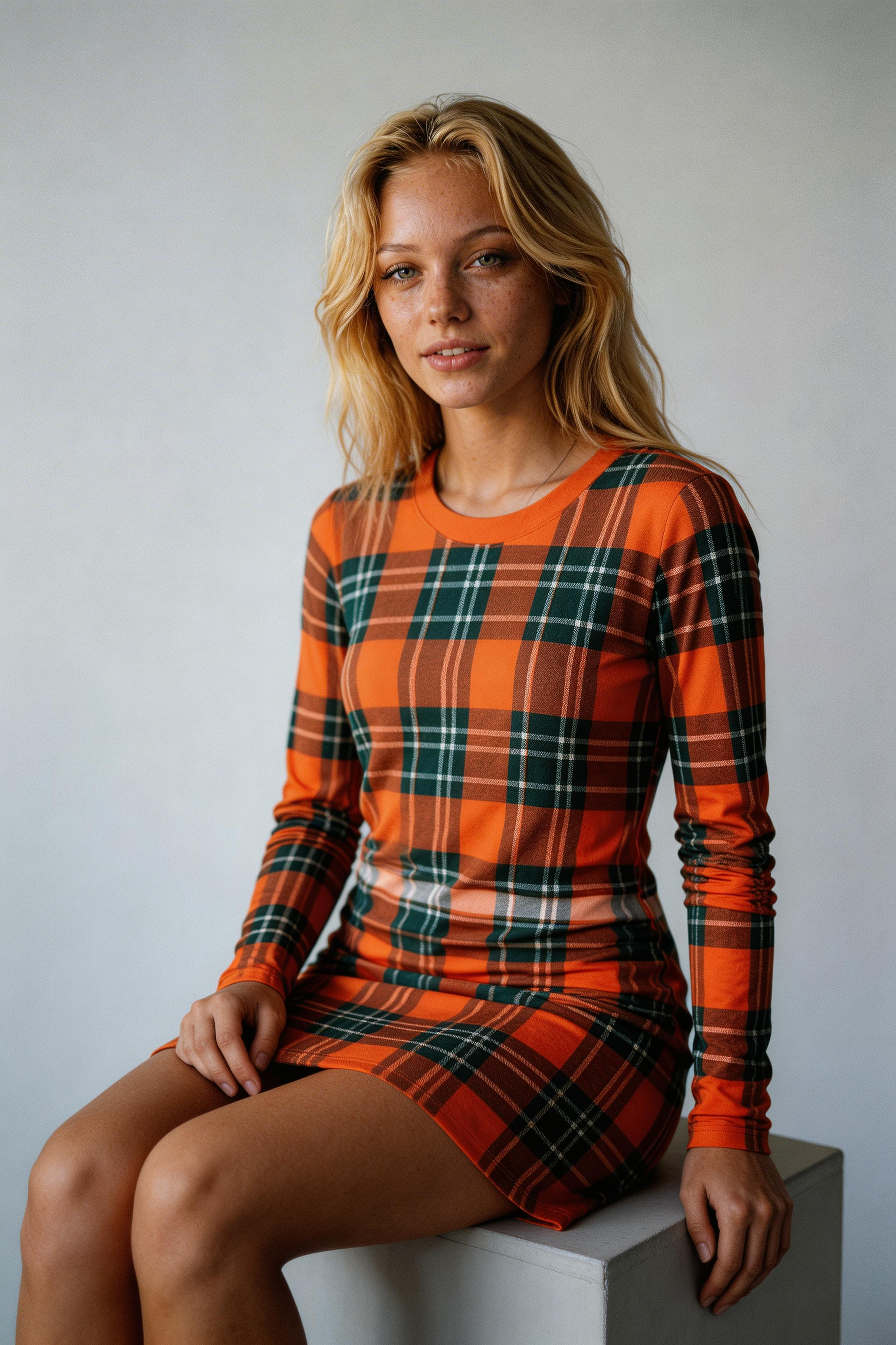 Long Sleeve Tartan Mini Dress