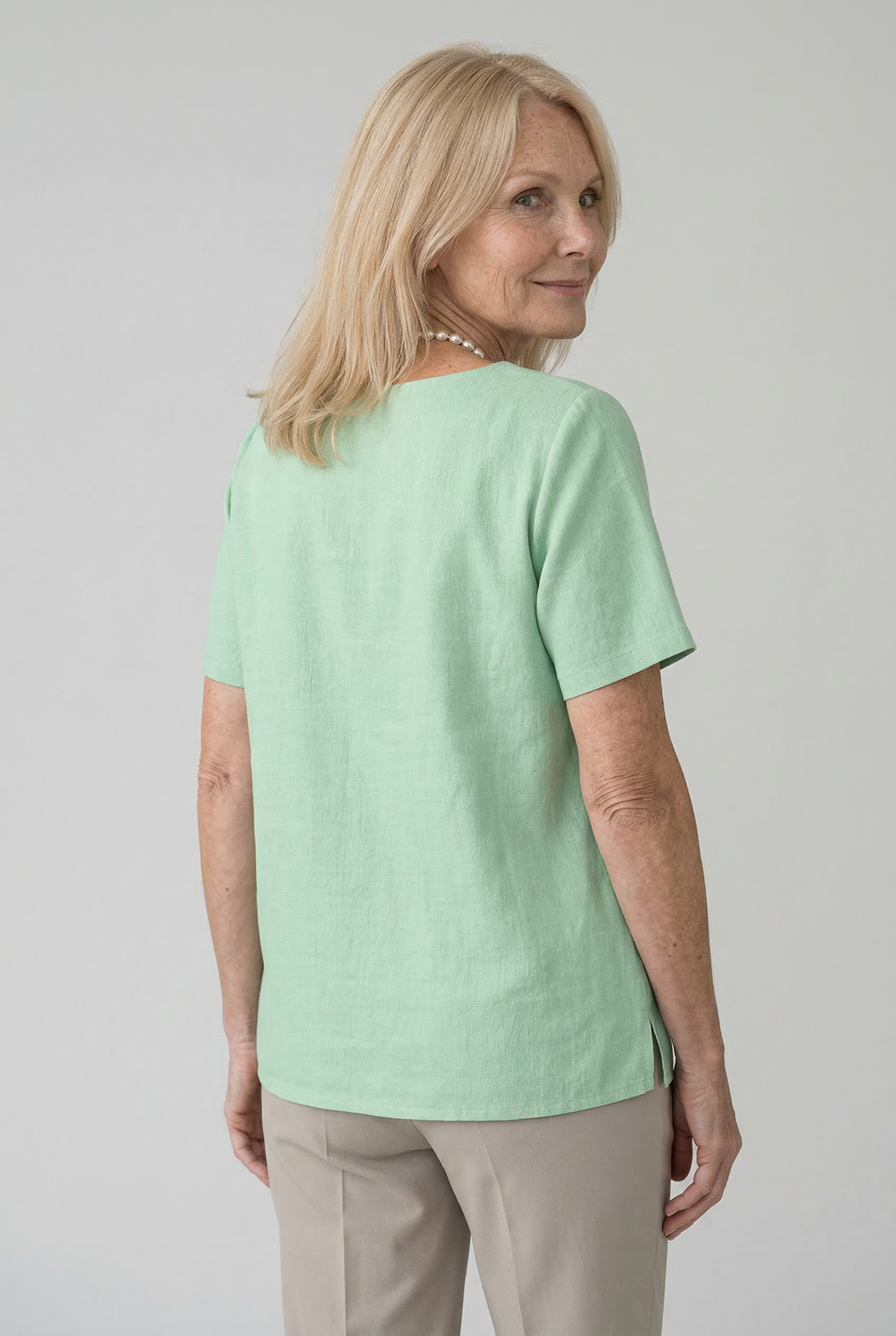 Short Sleeve Linen Button Blouse