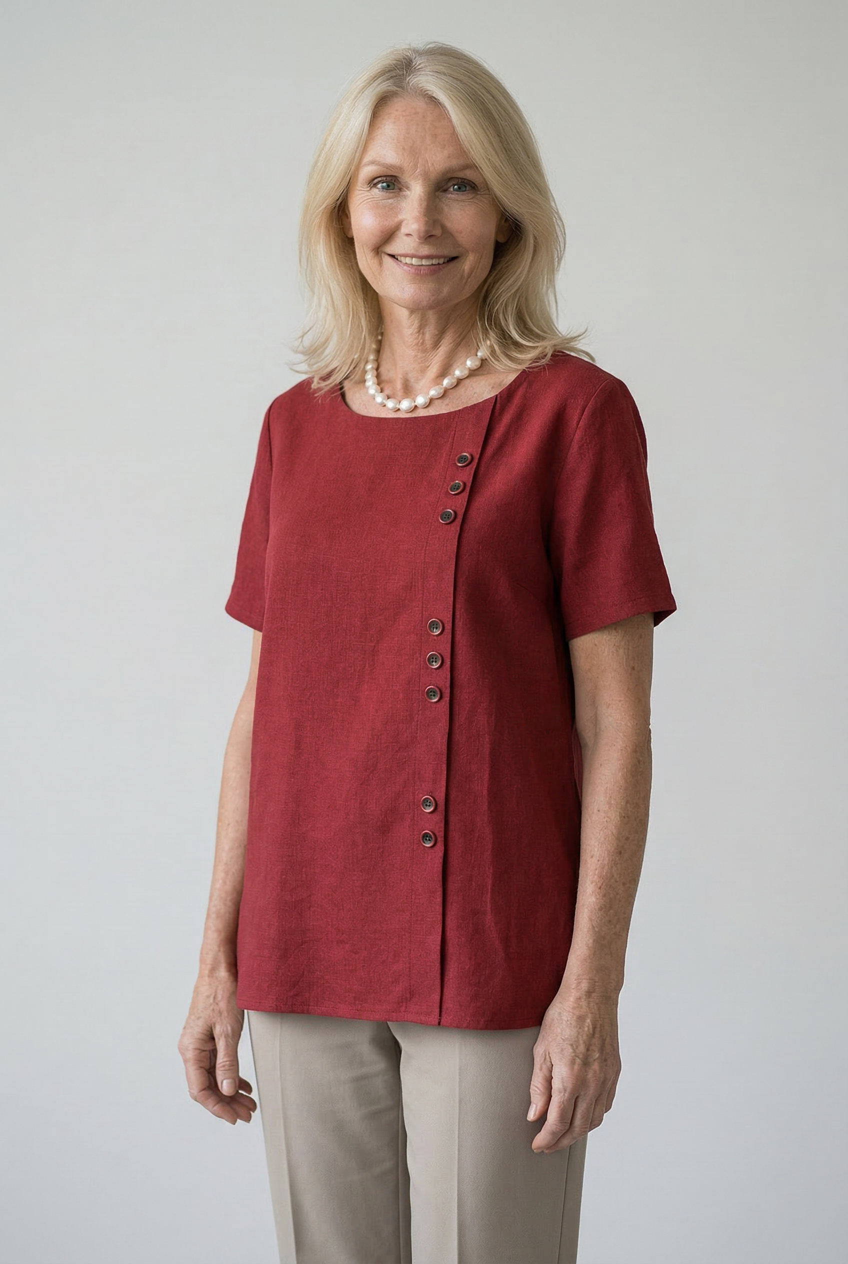 Short Sleeve Linen Button Blouse