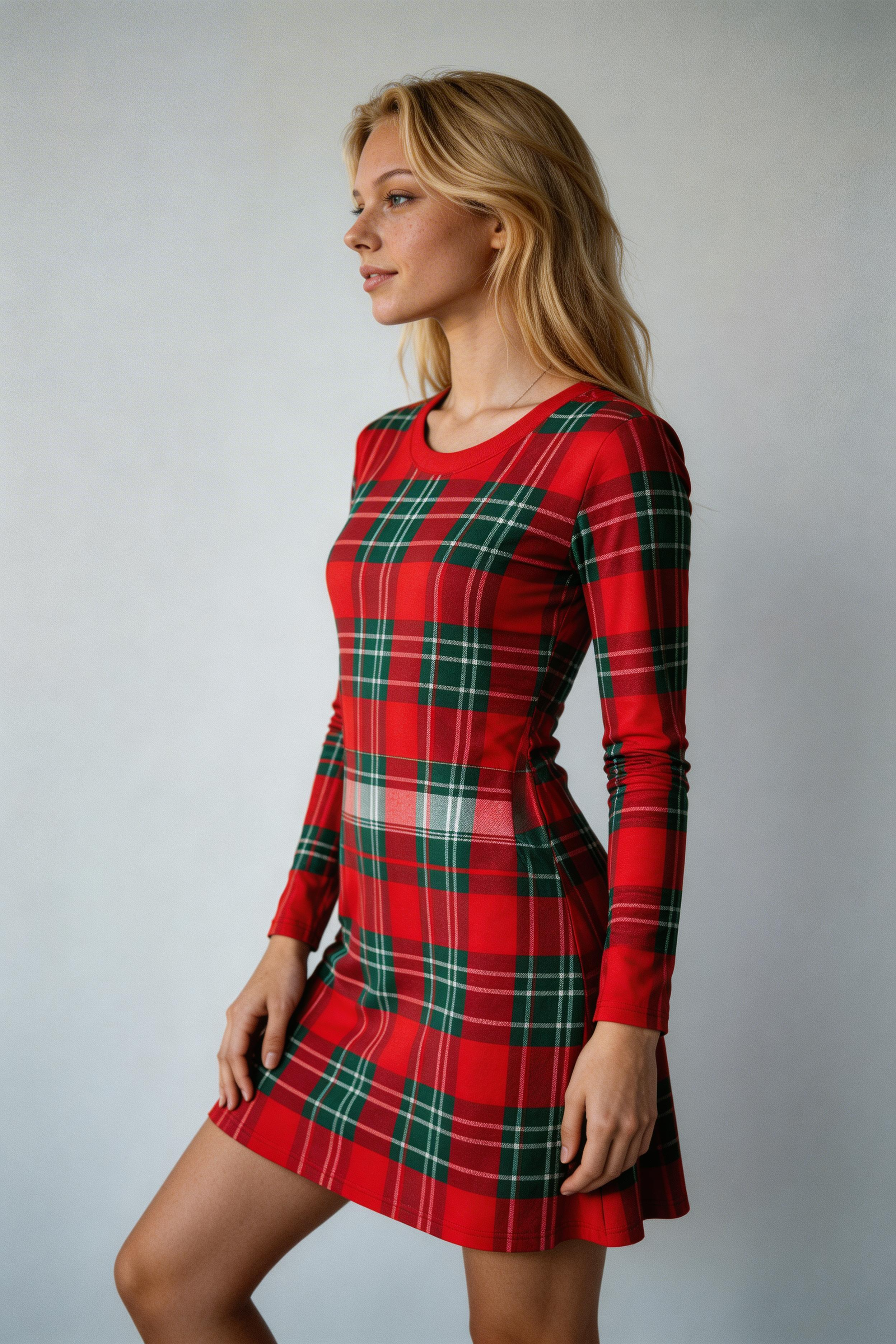 Long Sleeve Tartan Mini Dress