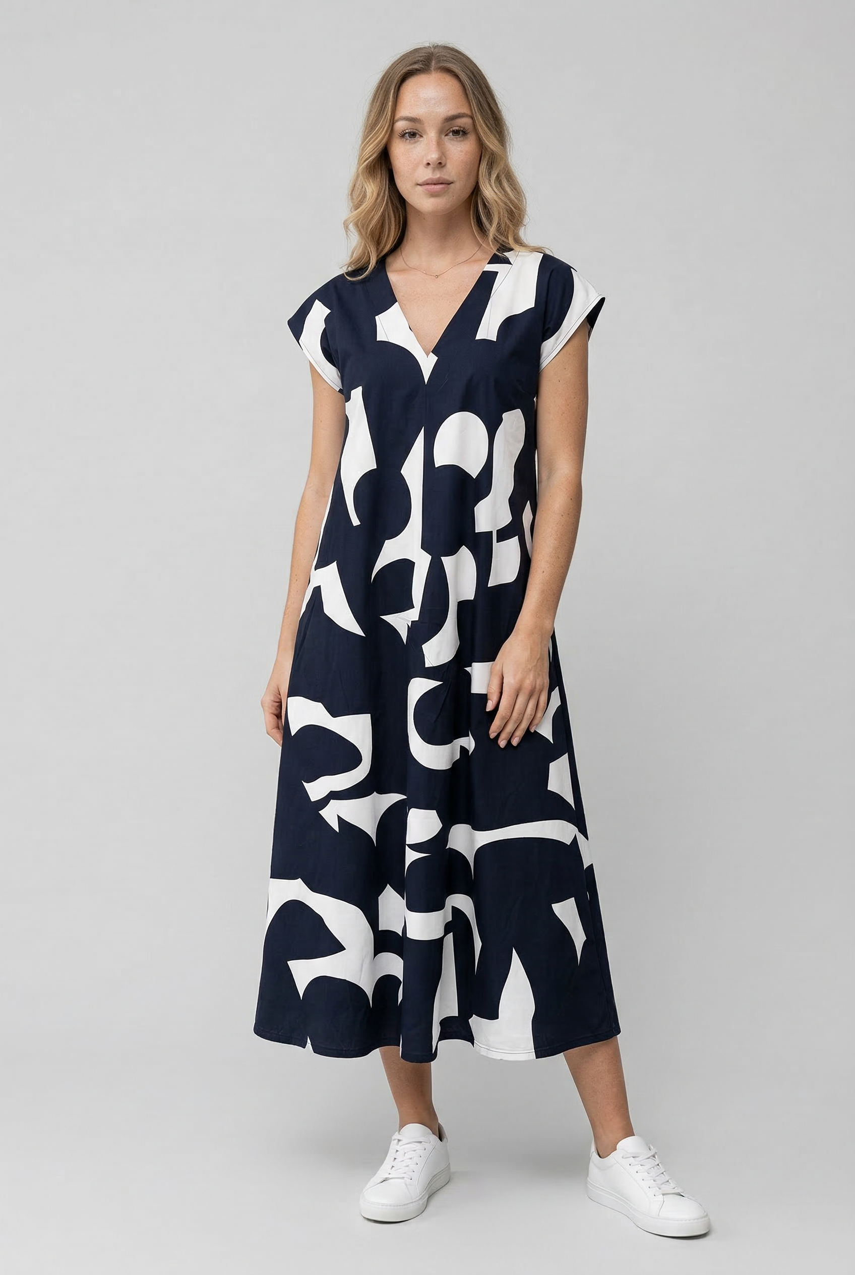 Abstract Print V-Neck Maxi Dress
