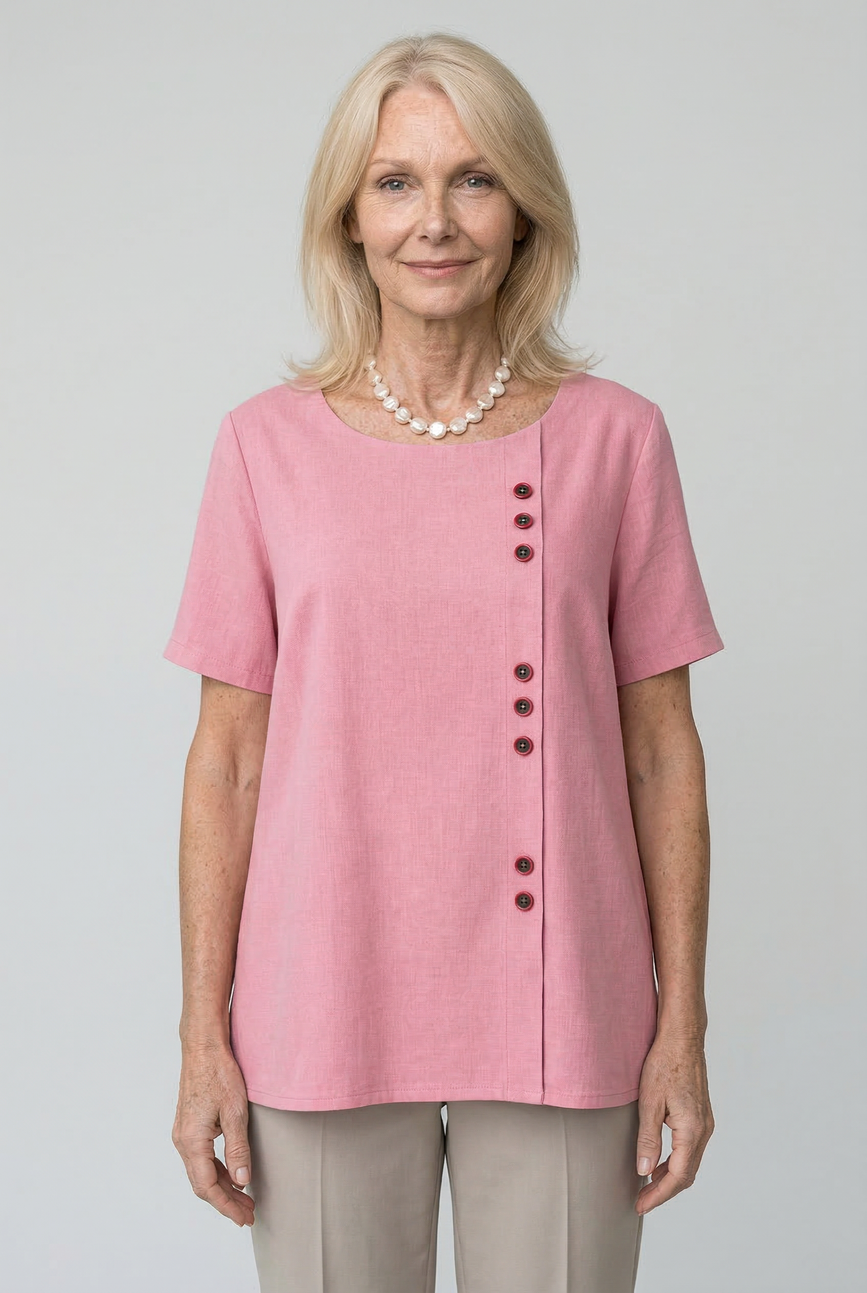 Short Sleeve Linen Button Blouse