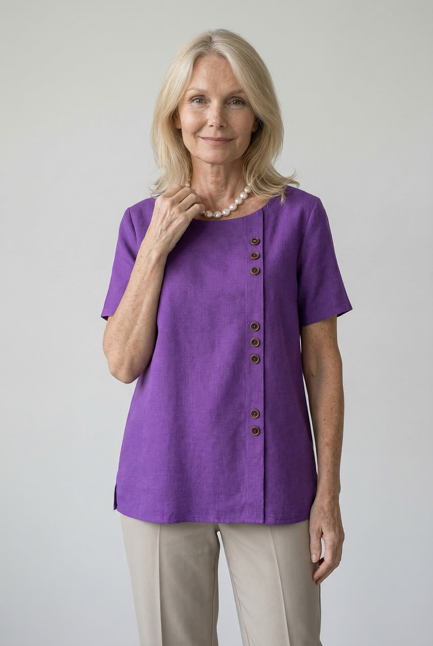 Short Sleeve Linen Button Blouse