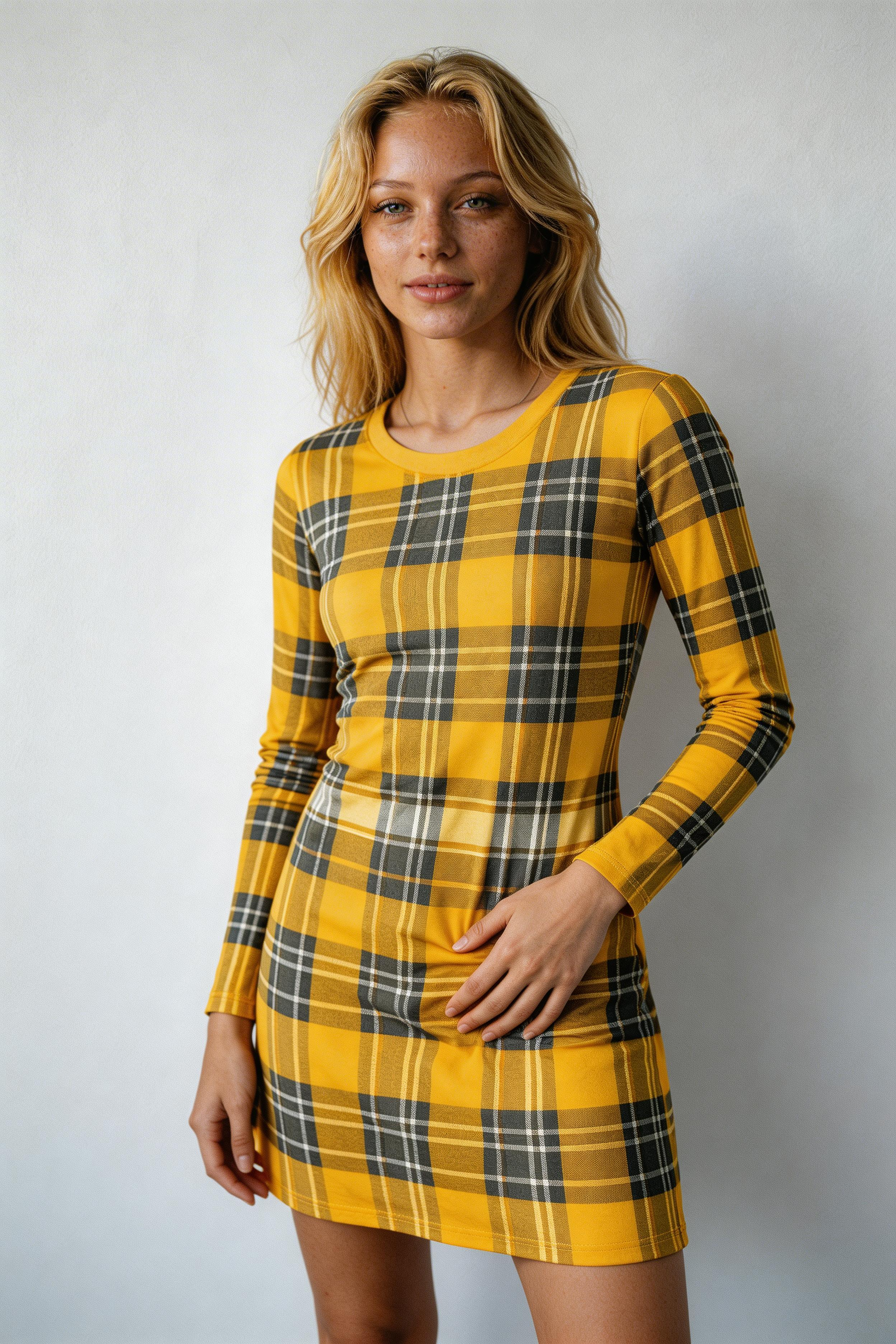 Long Sleeve Tartan Mini Dress