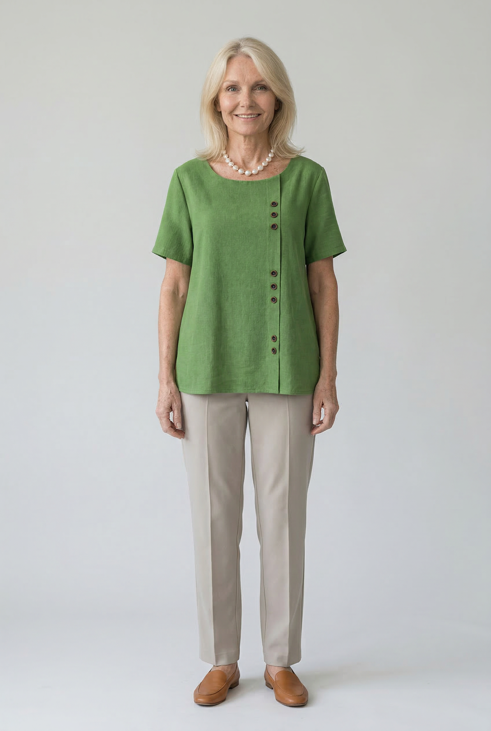 Short Sleeve Linen Button Blouse