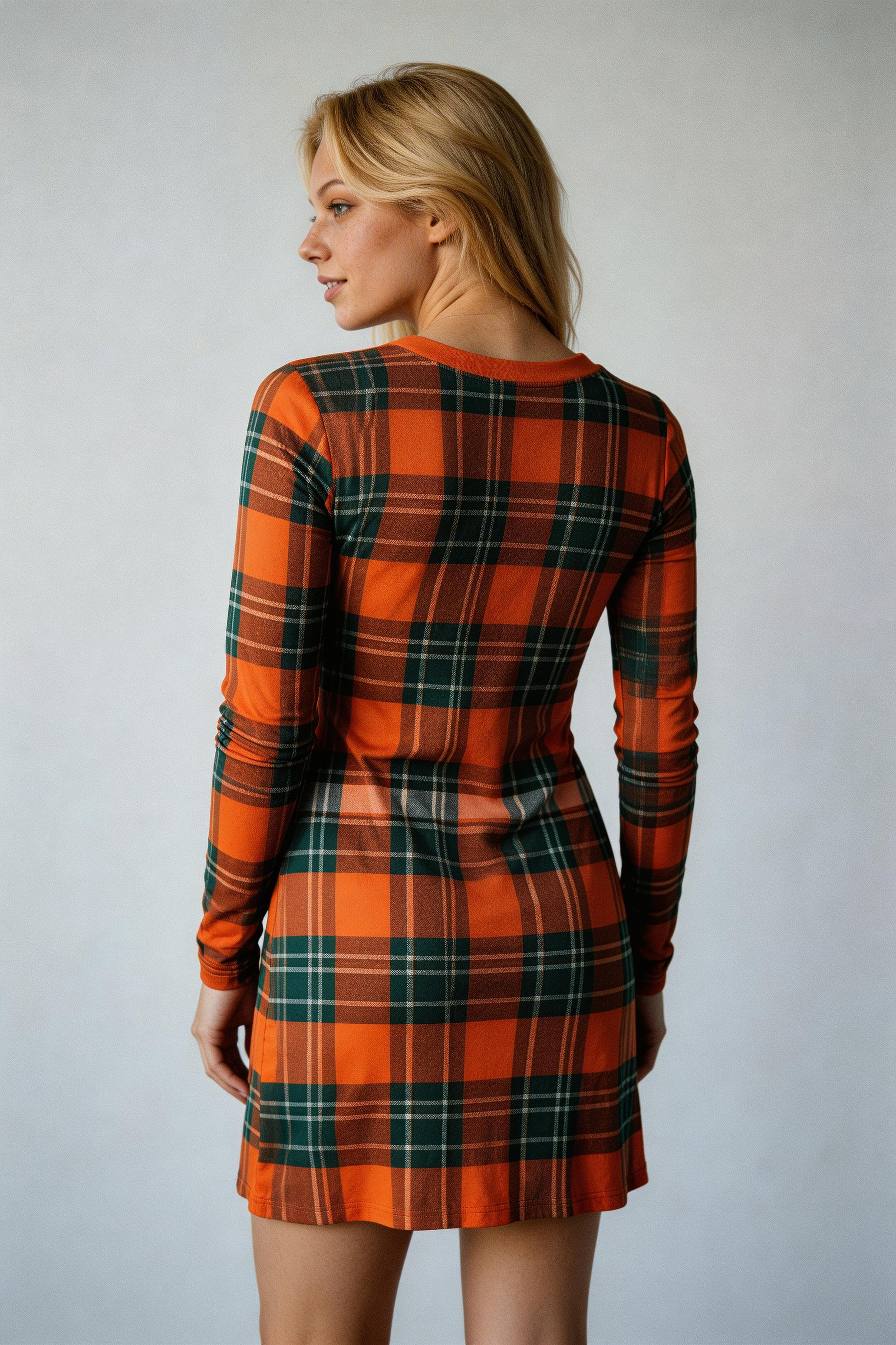 Long Sleeve Tartan Mini Dress