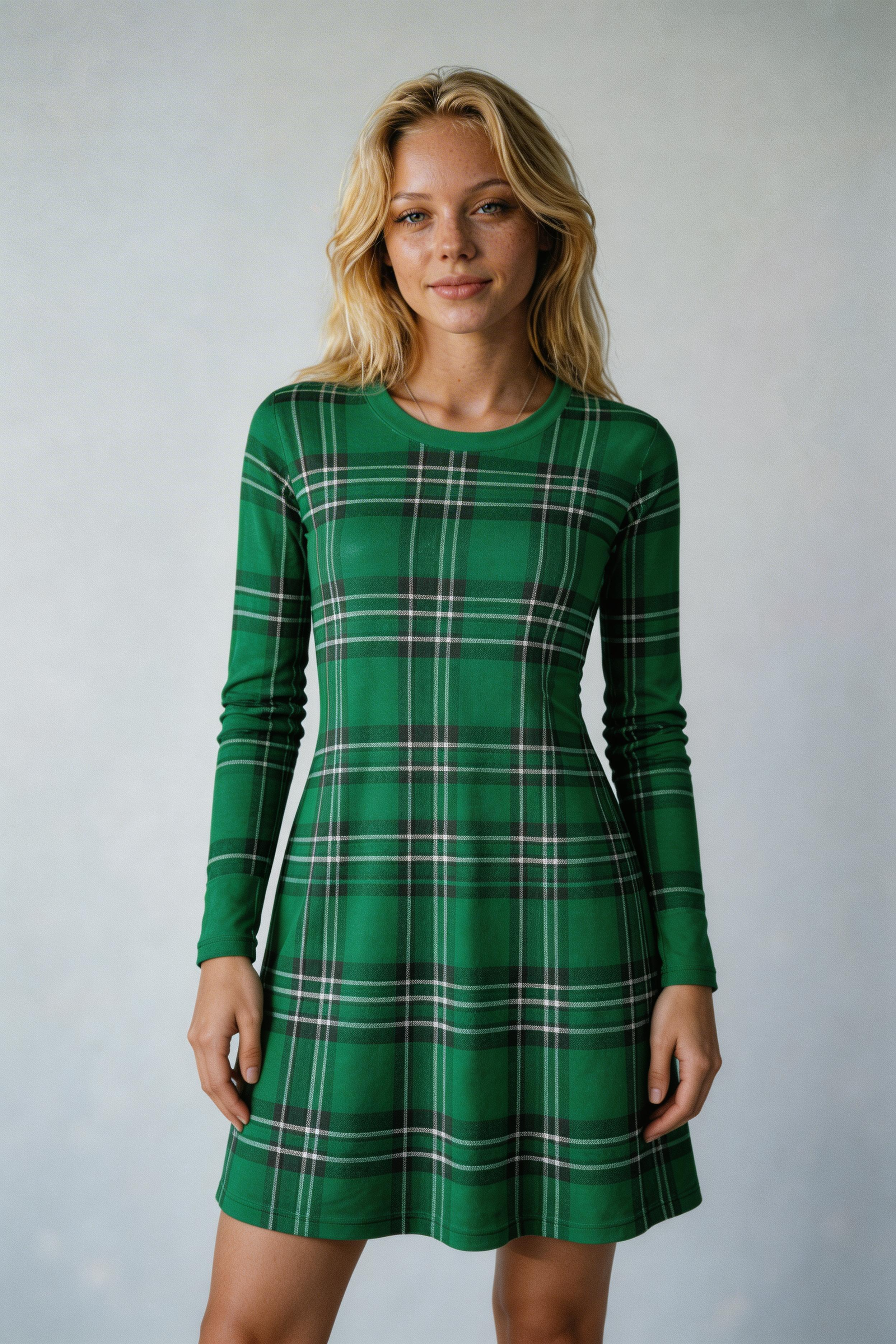 Long Sleeve Tartan Mini Dress