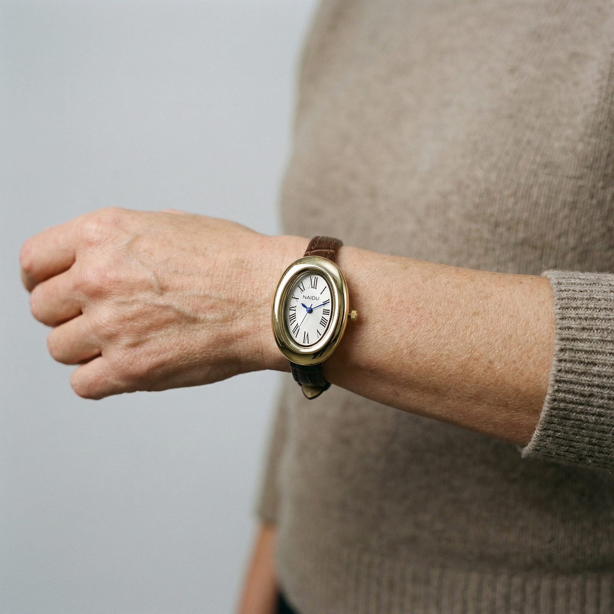 Oval Roman Numeral Leather Watch