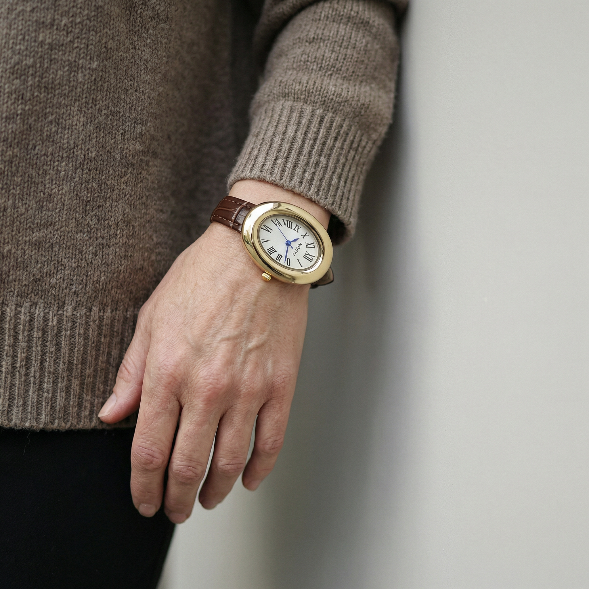 Oval Roman Numeral Leather Watch