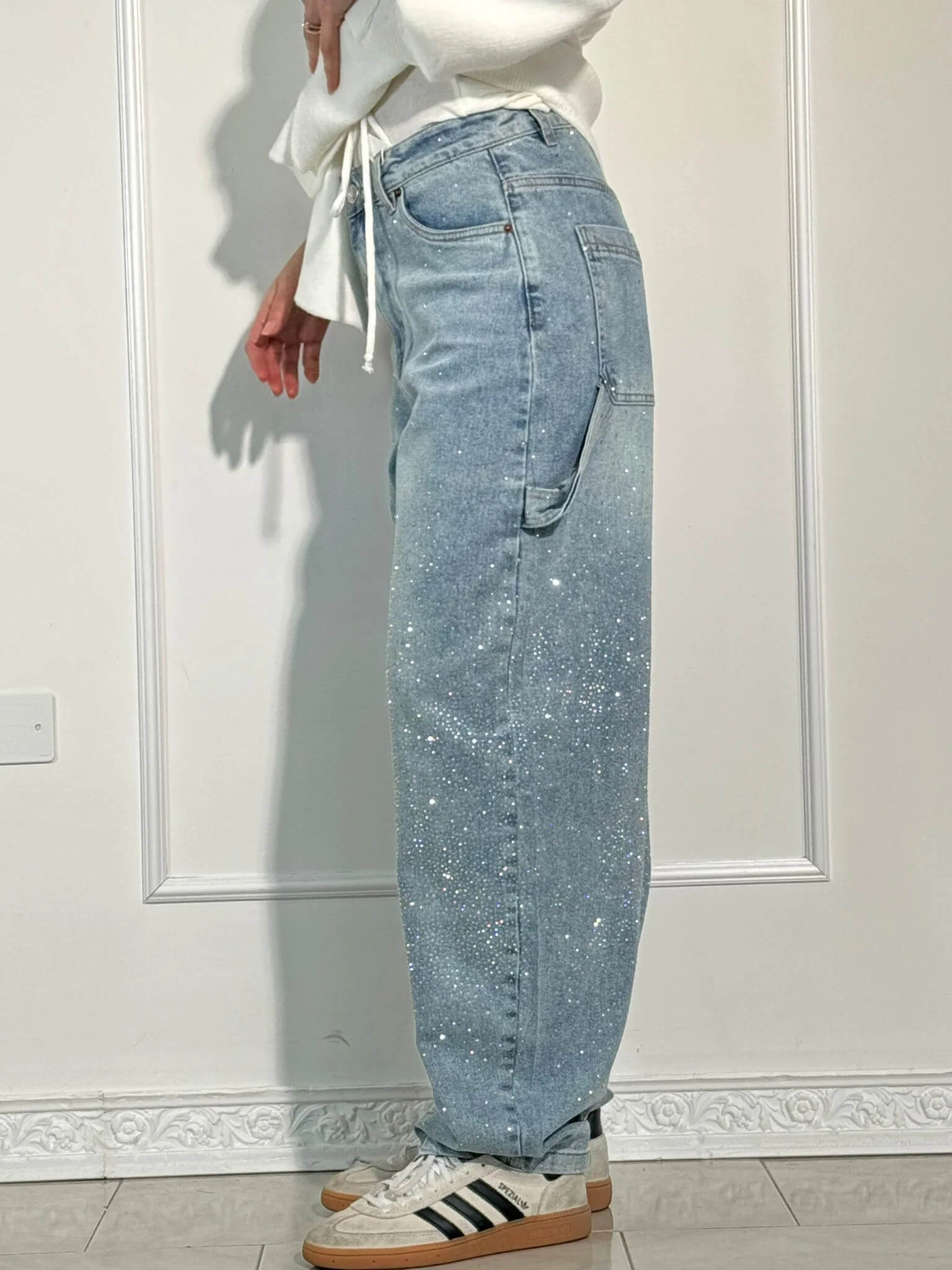 Rhinestone Barrel Leg Jeans