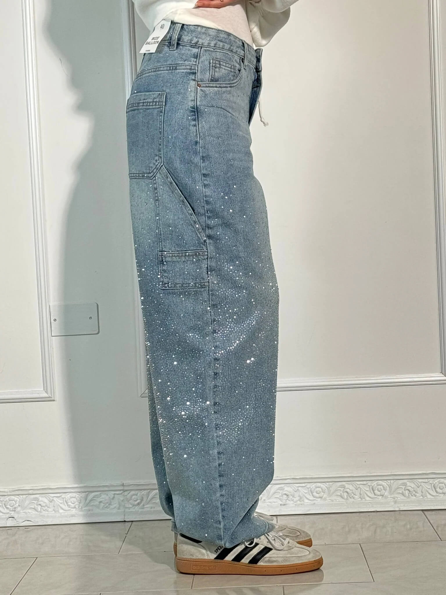 Rhinestone Barrel Leg Jeans