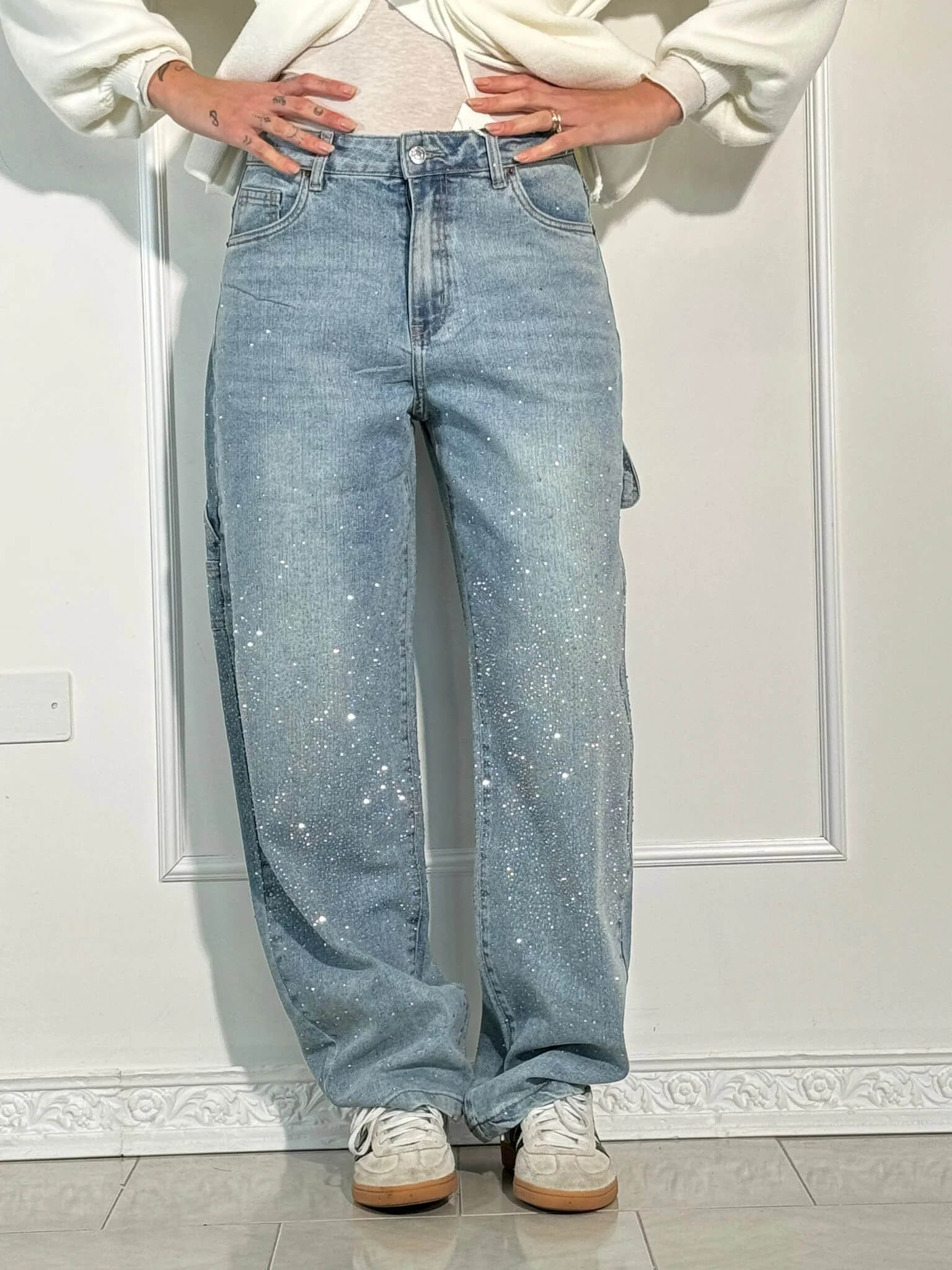 Rhinestone Barrel Leg Jeans