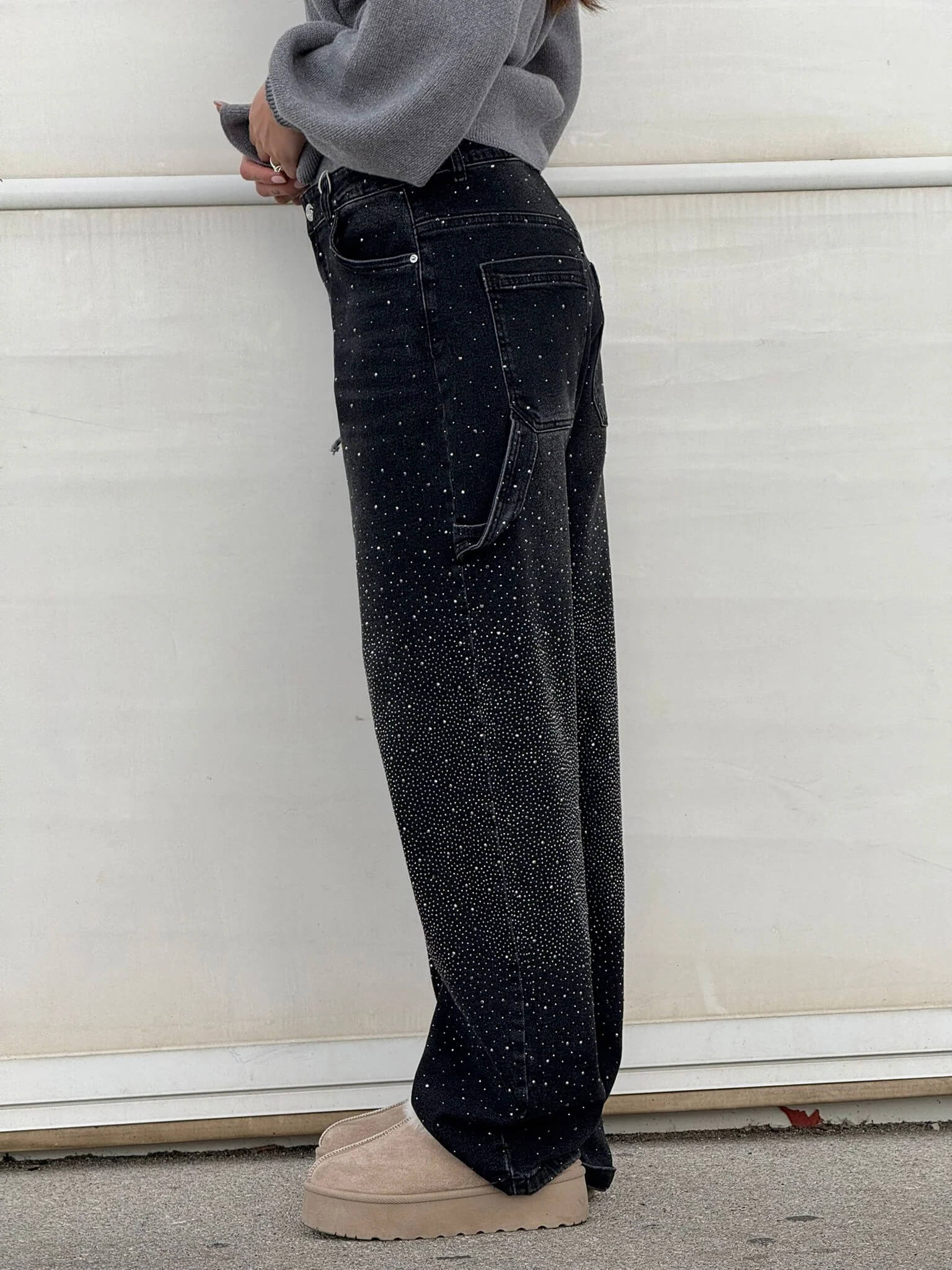 Rhinestone Barrel Leg Jeans