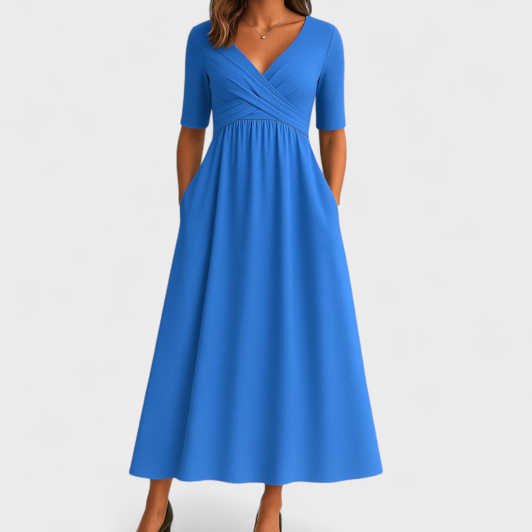 Wrap V-Neck Jersey Midi Dress