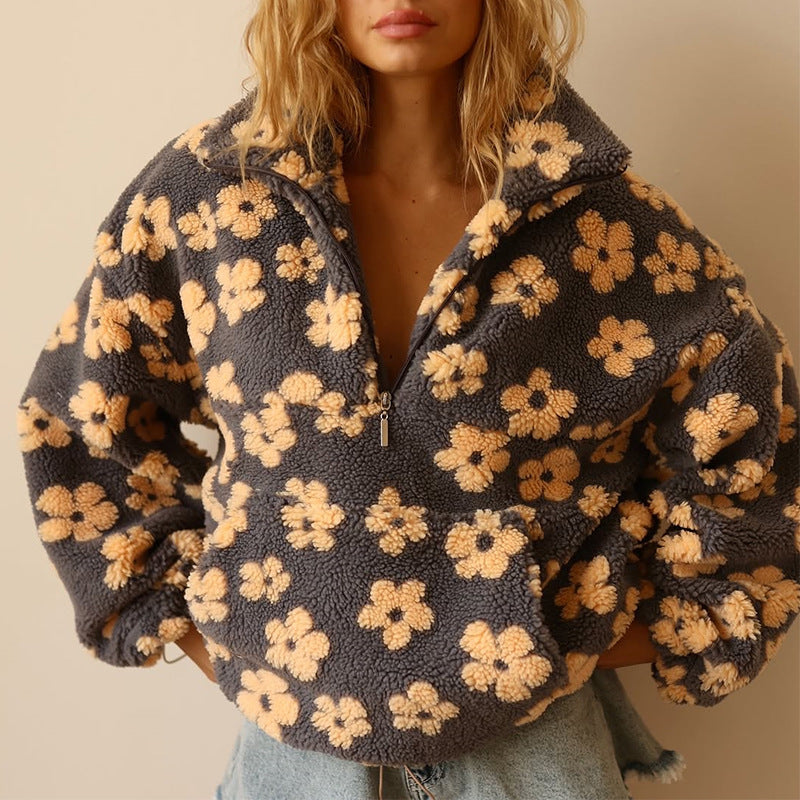 Floral Sherpa Half-Zip Pullover