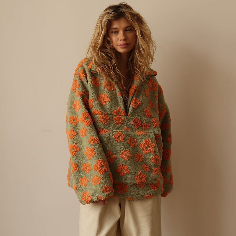 Floral Sherpa Half-Zip Pullover