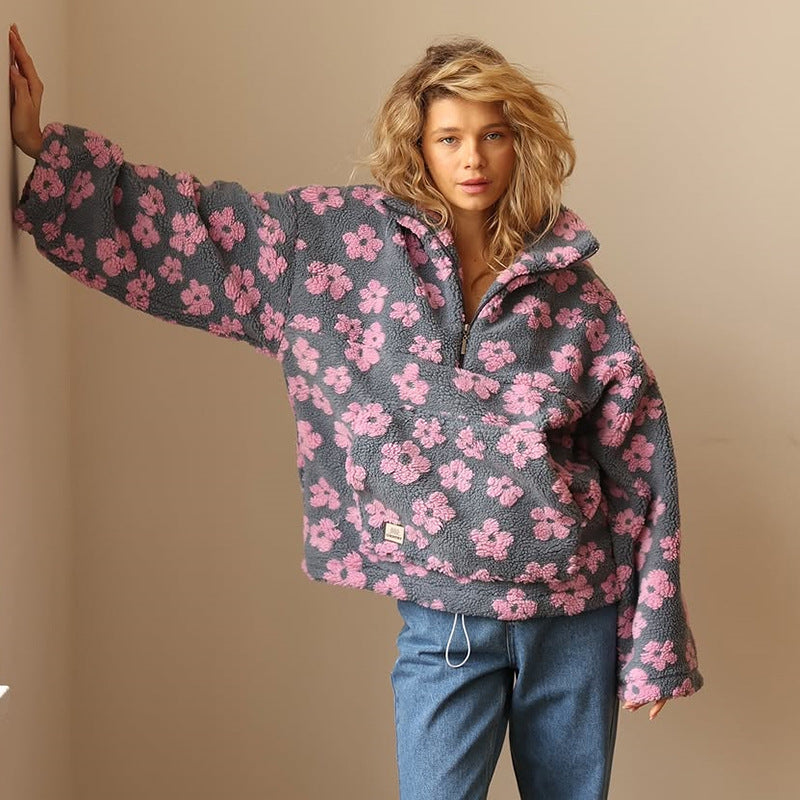 Floral Sherpa Half-Zip Pullover