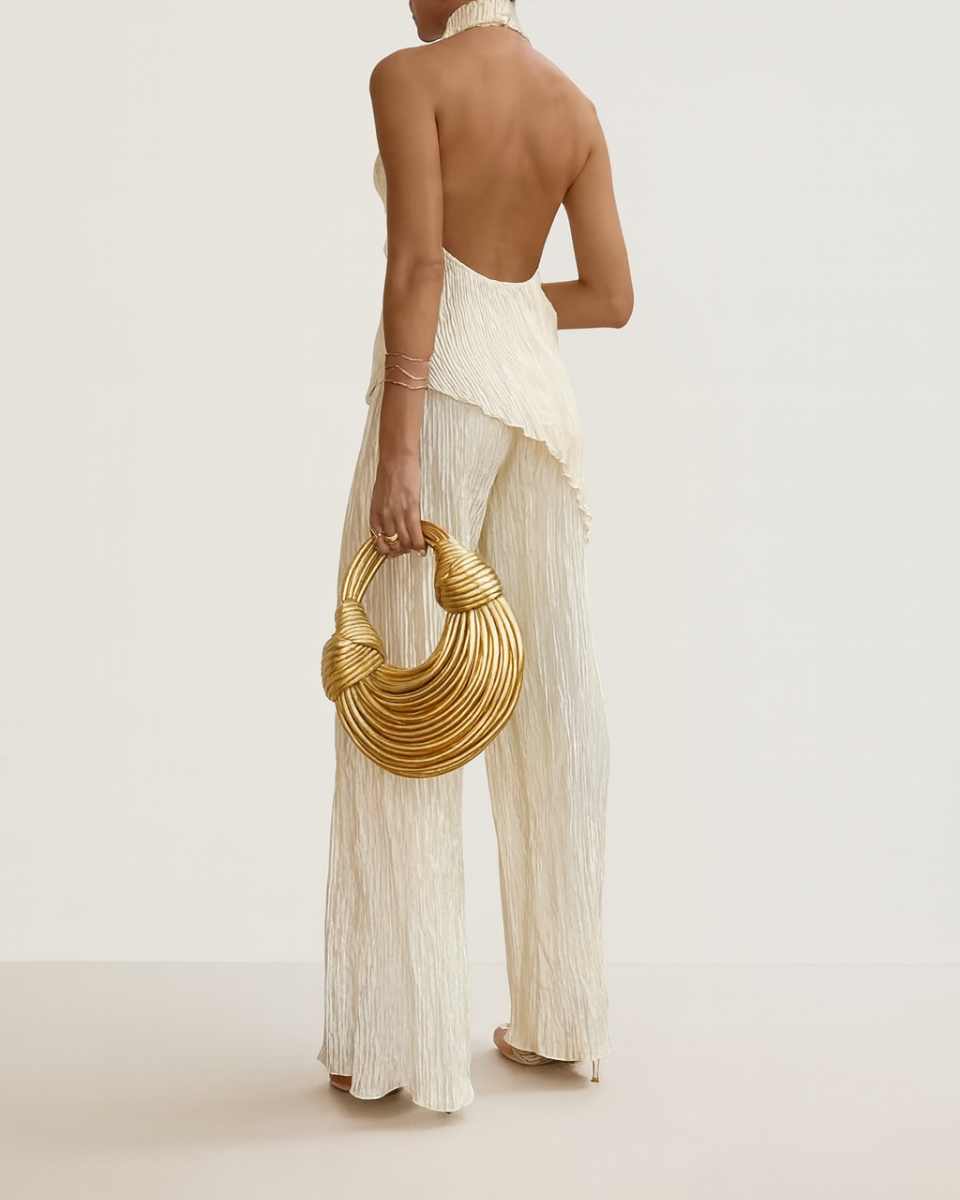 Crinkle Halter Top & Wide-Leg Set