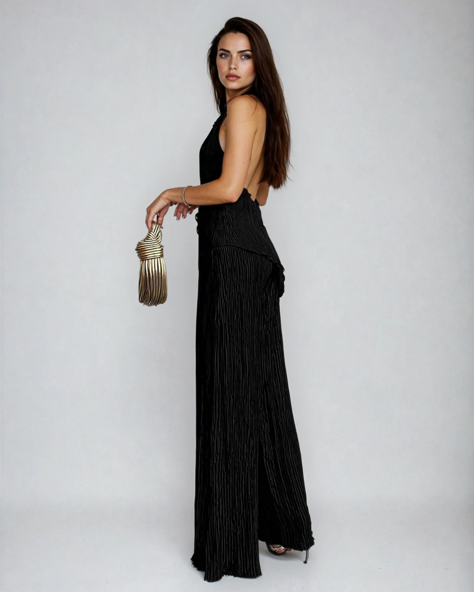 Crinkle Halter Top & Wide-Leg Set