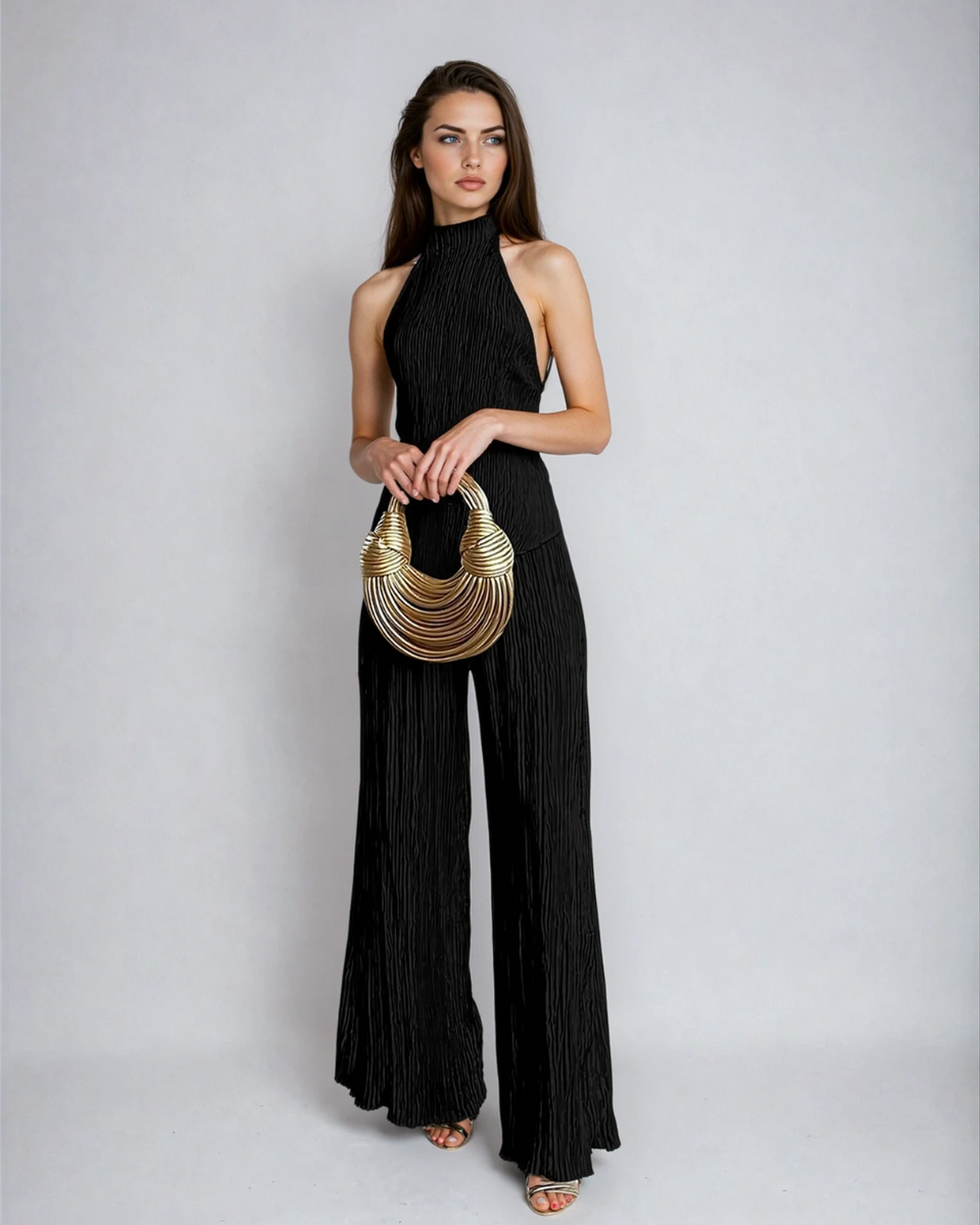 Crinkle Halter Top & Wide-Leg Set