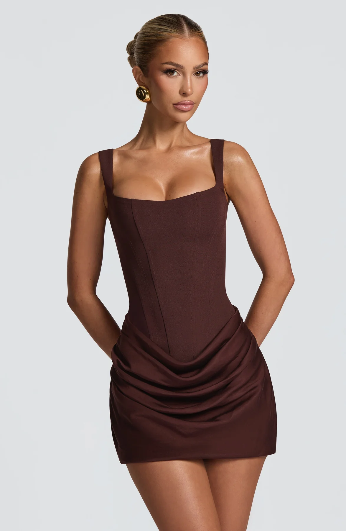 Corset Cowl Skirt Mini Dress