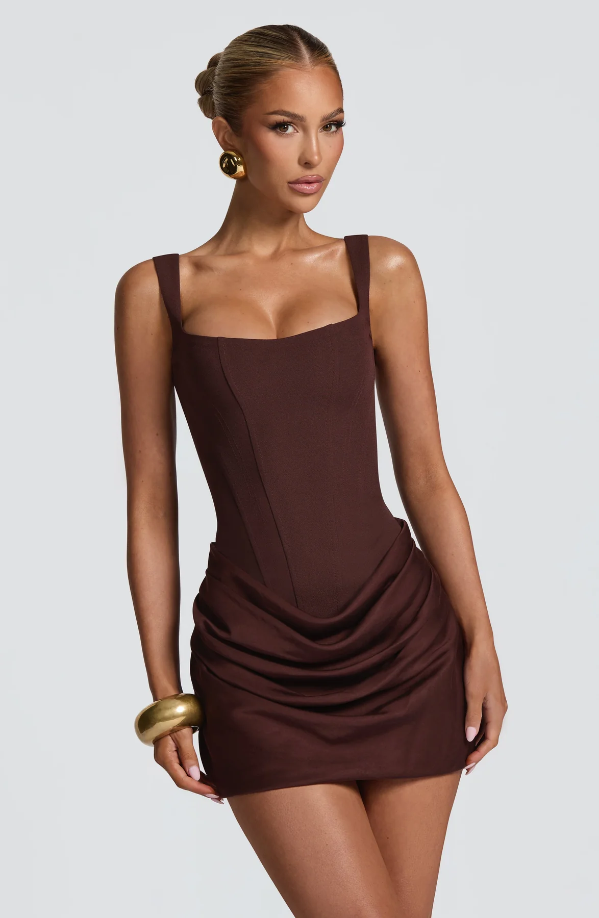 Corset Cowl Skirt Mini Dress