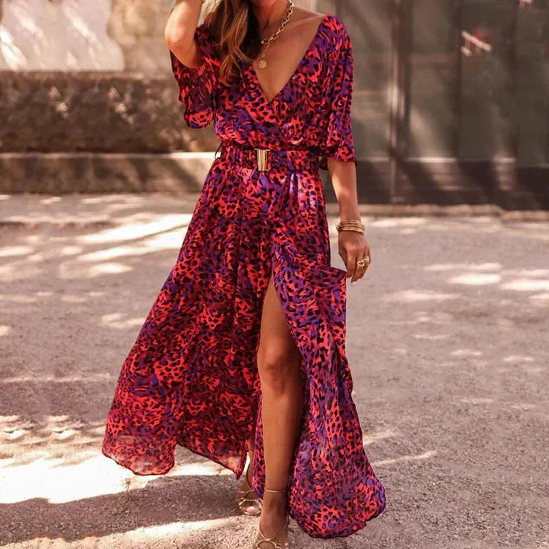 High-Slit Wrap Maxi Dress
