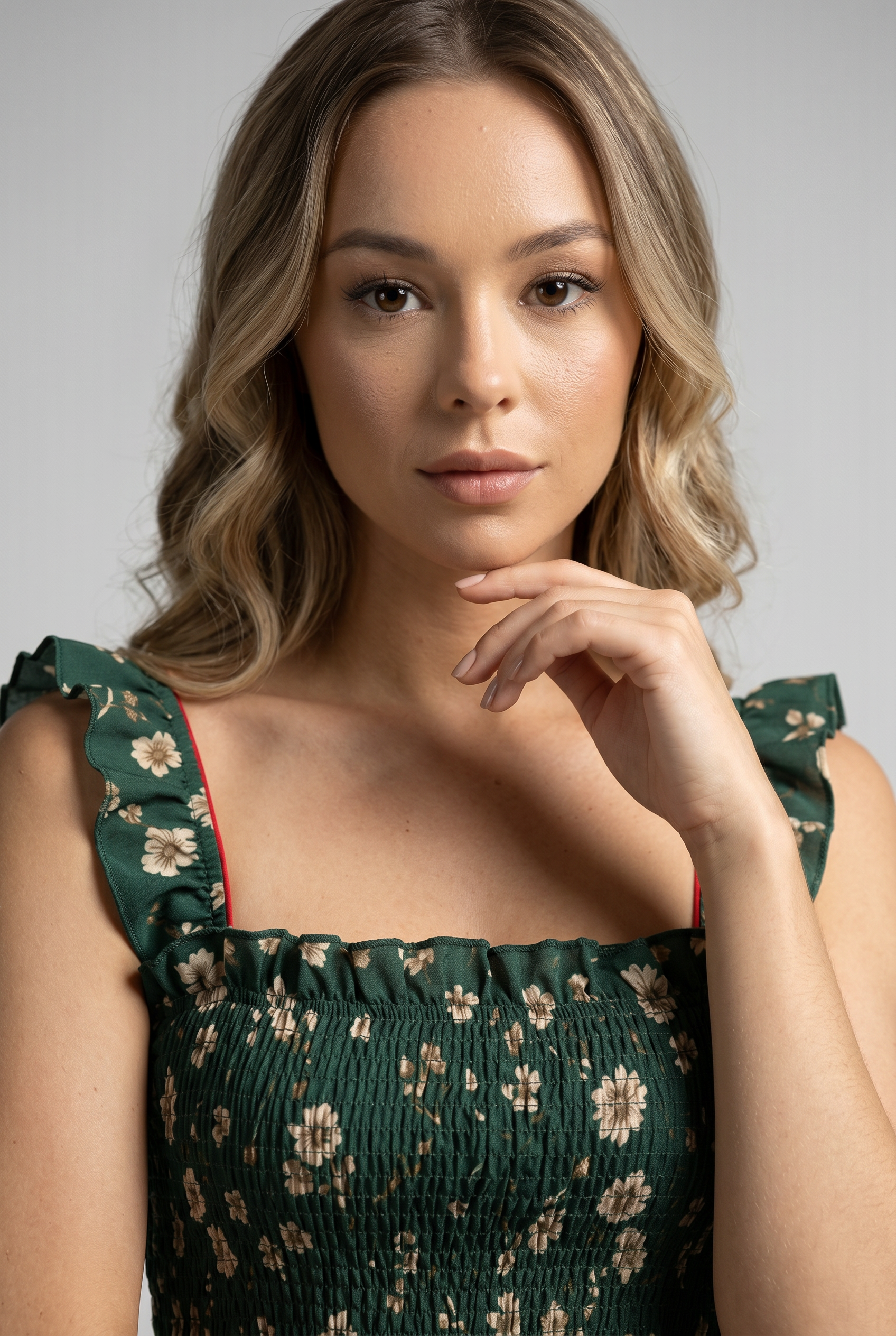 Daisy Print Smocked Ruffle Midi Dress