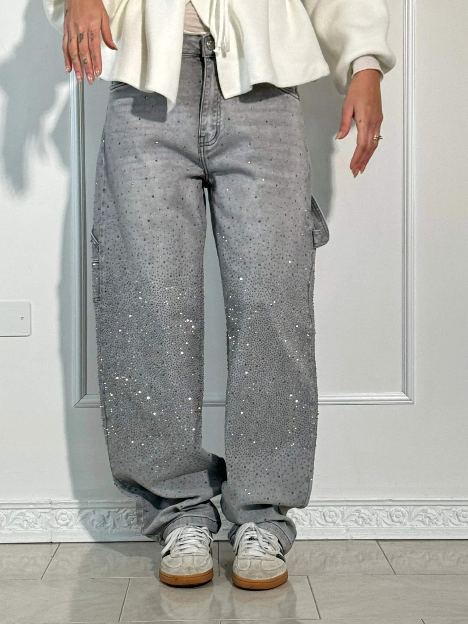 Rhinestone Barrel Leg Jeans