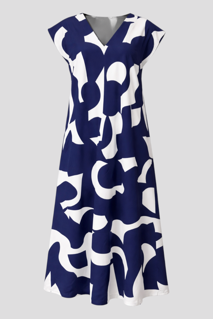 Abstract Print V-Neck Maxi Dress