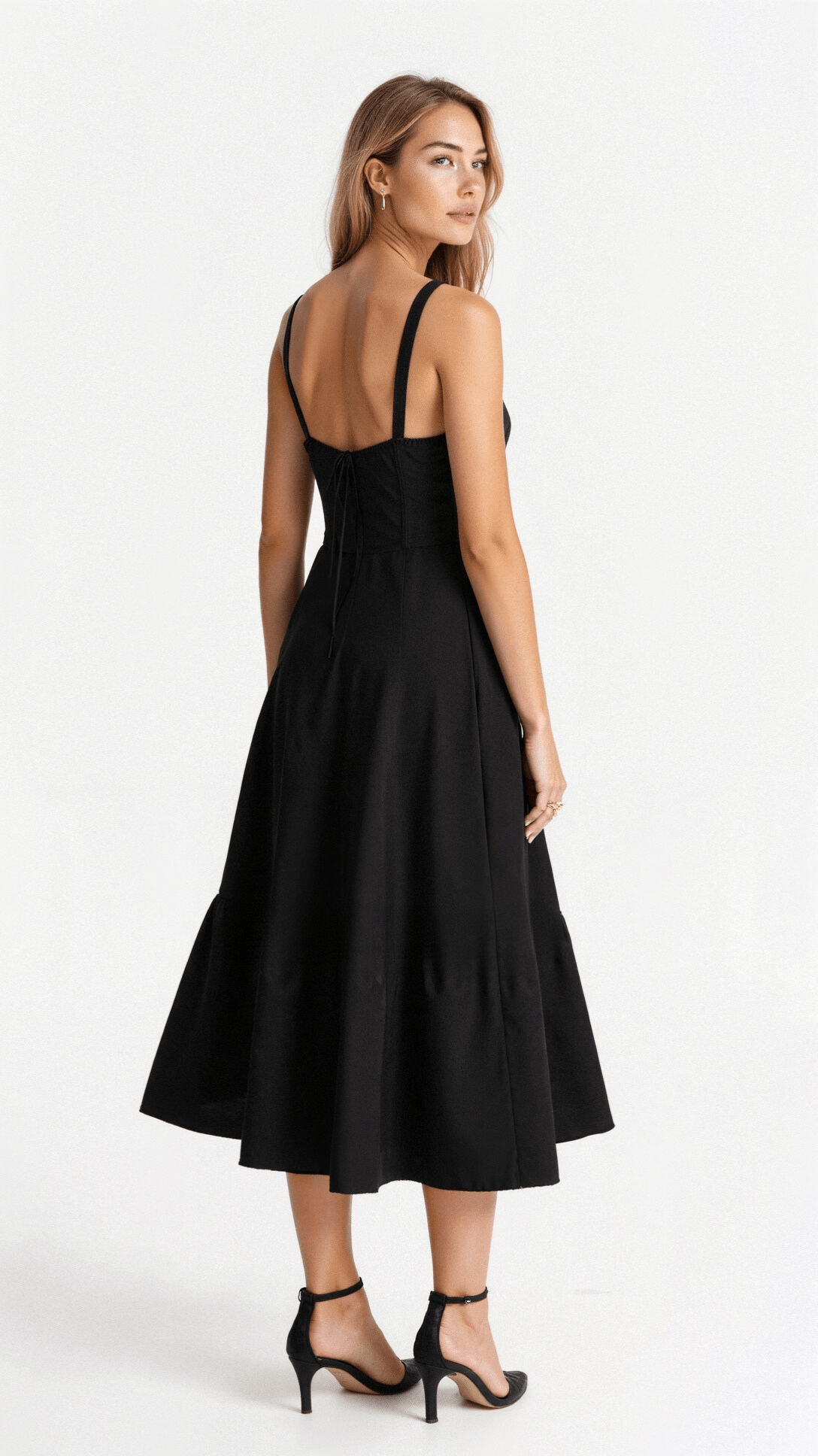 Bustier Lace-Up A-Line Midi Dress
